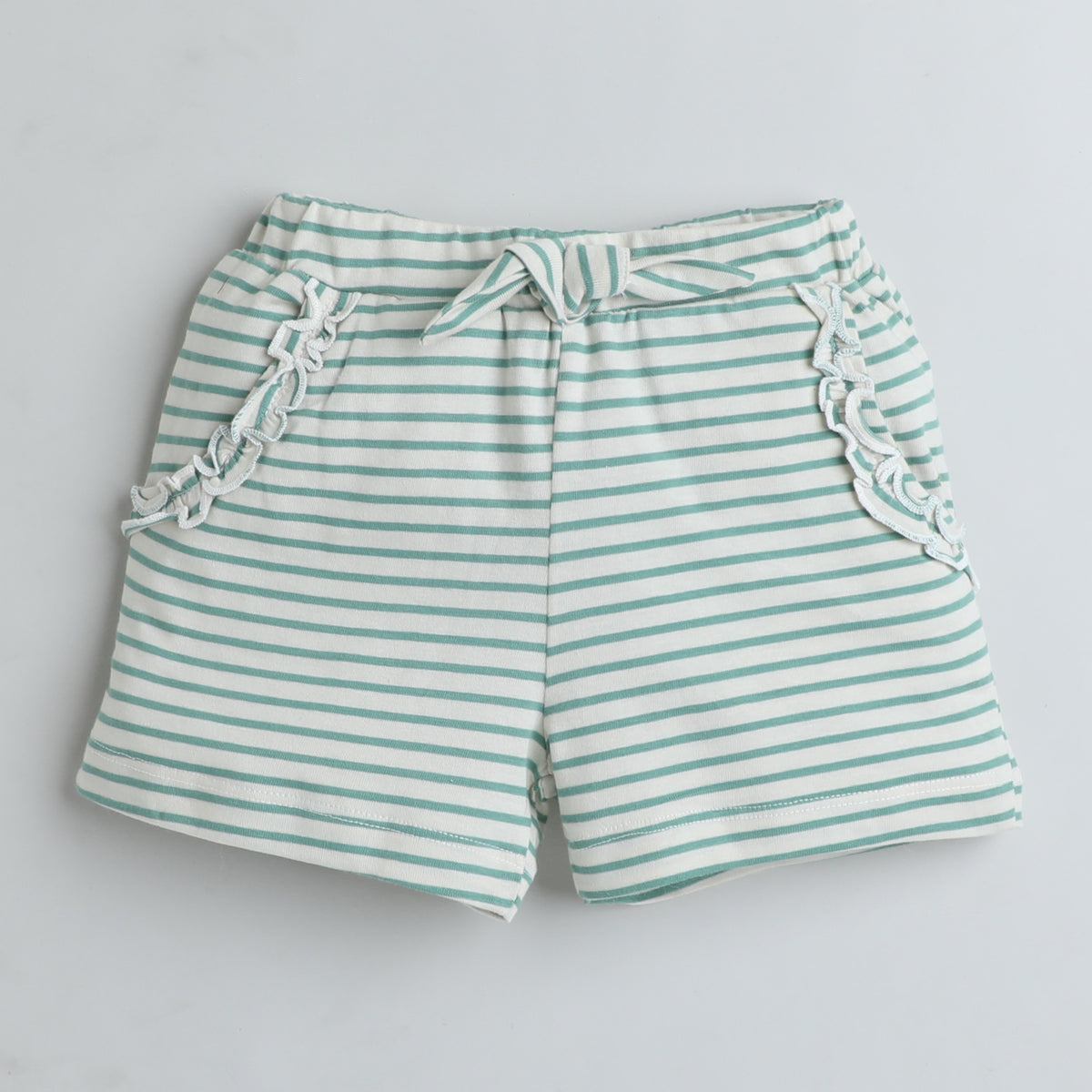 Striped Cotton Shorts with Ruffle Pockets