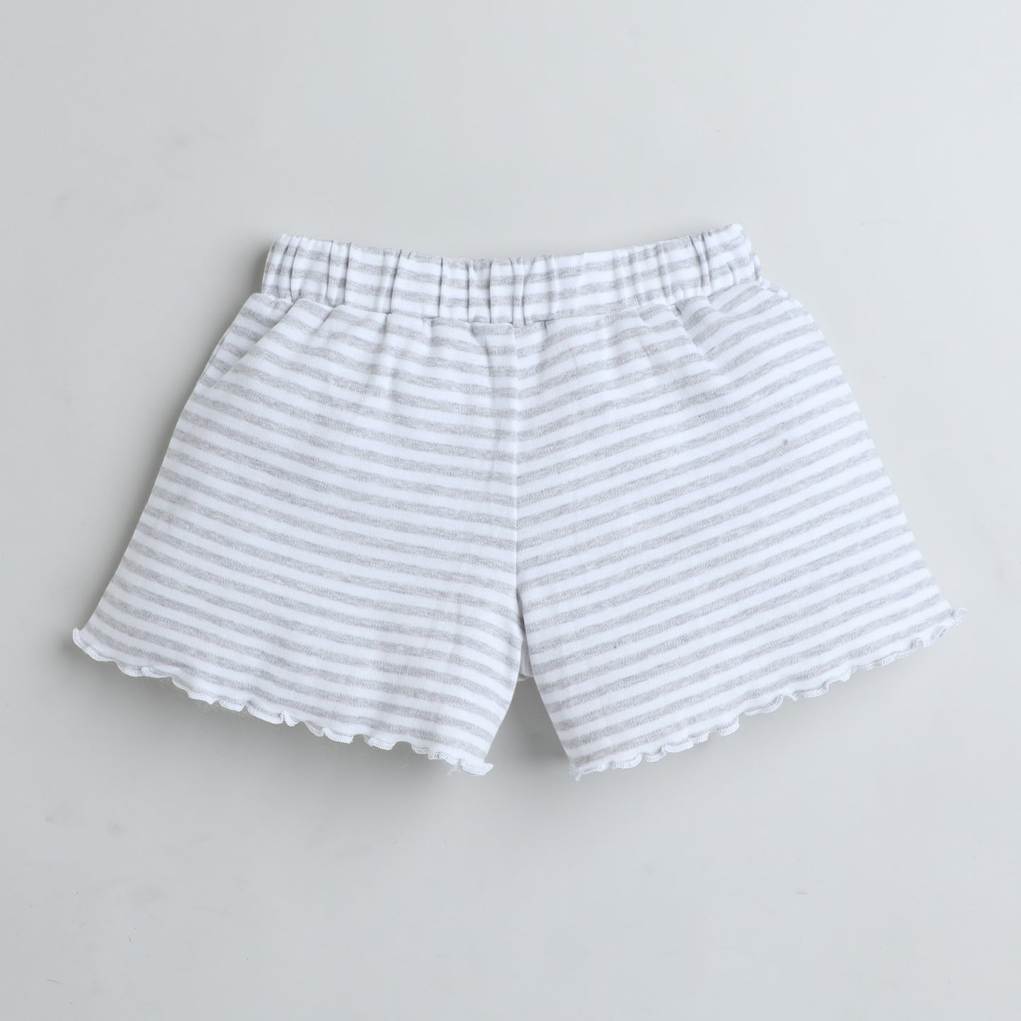 Grey & White Striped Cotton Shorts