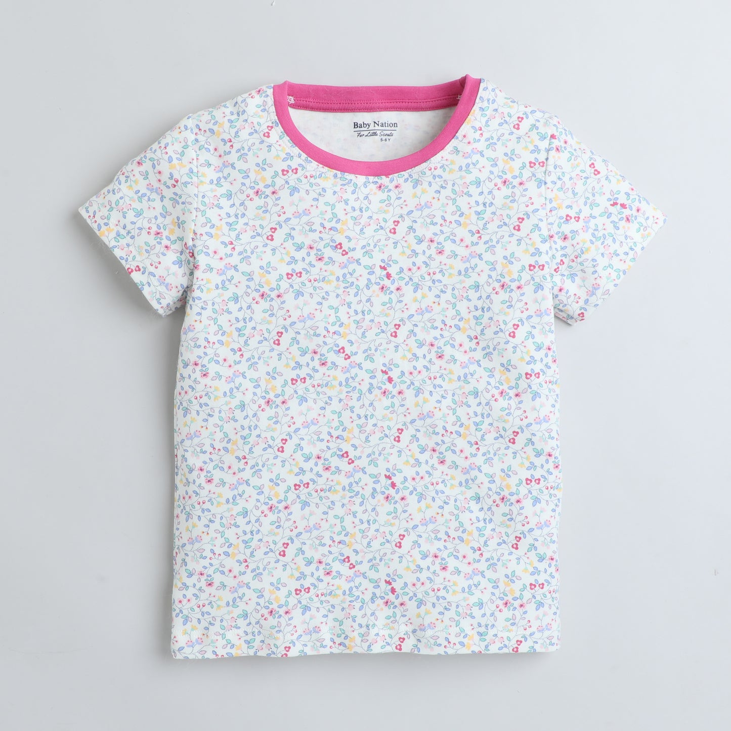 Girls Printed T-Shirt White – Floral Sprinkle Design
