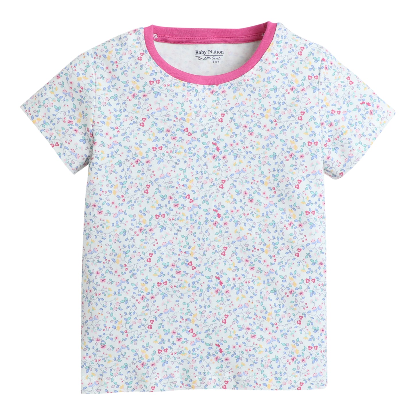 Girls Printed T-Shirt White – Floral Sprinkle Design