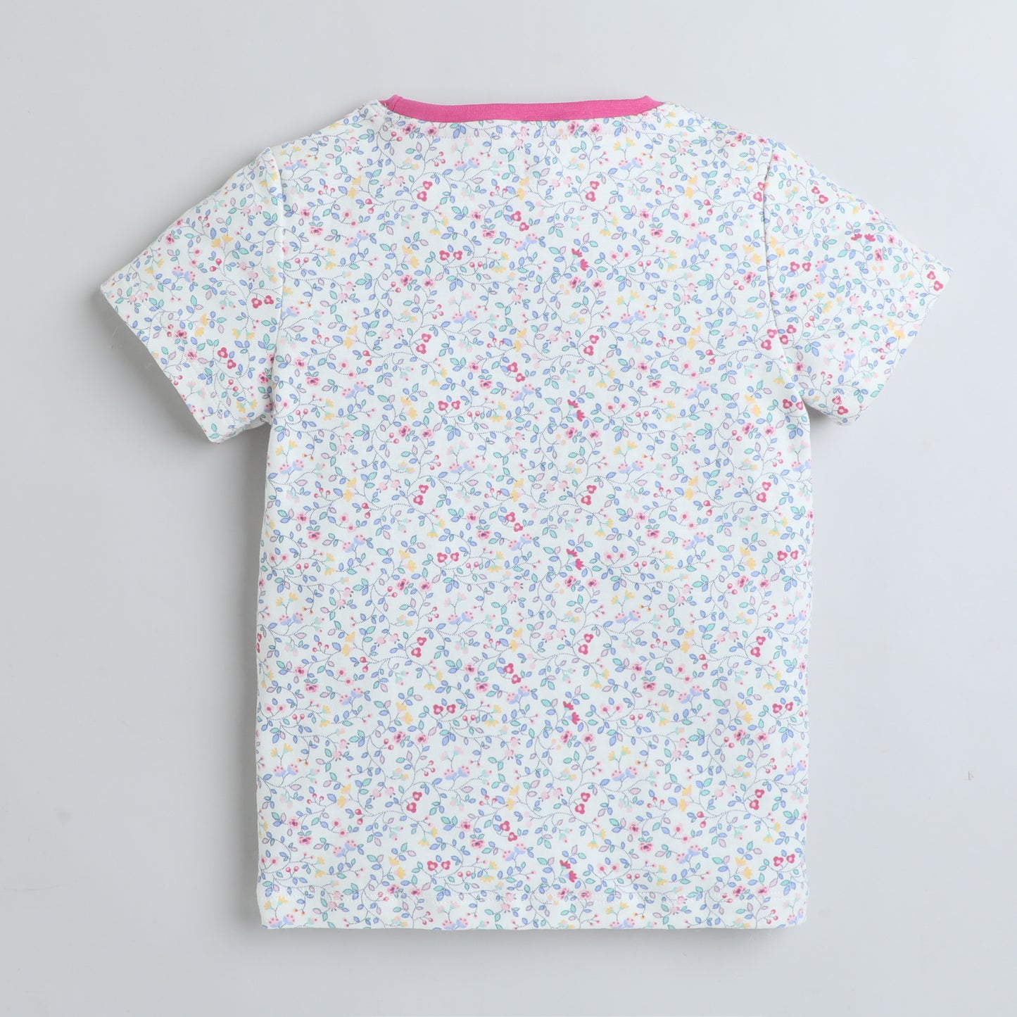 Girls Printed T-Shirt White – Floral Sprinkle Design