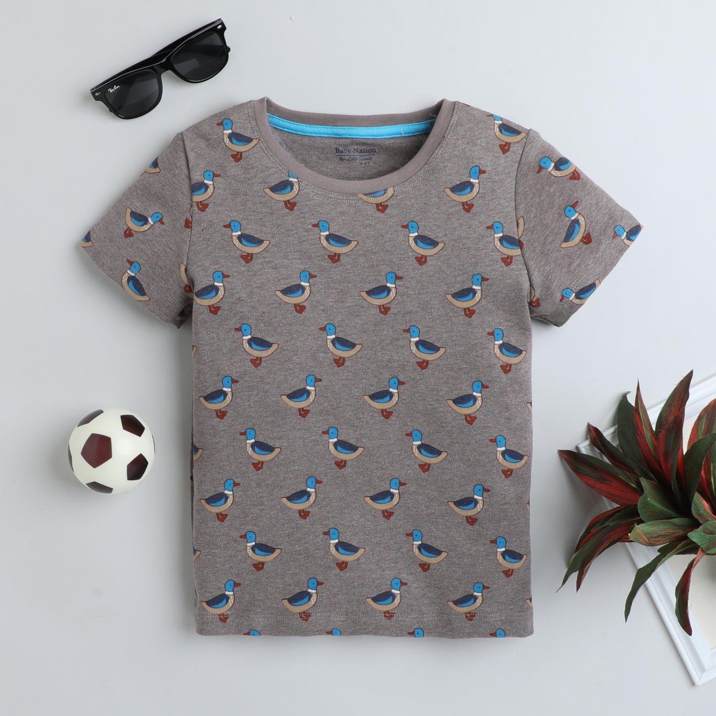 Girls Printed T-Shirt Grey – Duck Pattern Design