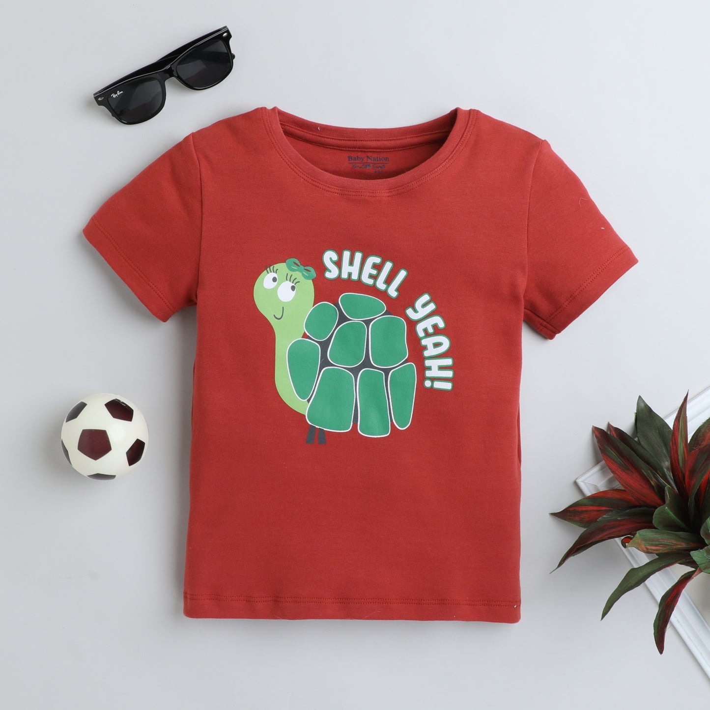 Girls Printed T-Shirt Red – Turtle “Shell Yeah!” Design
