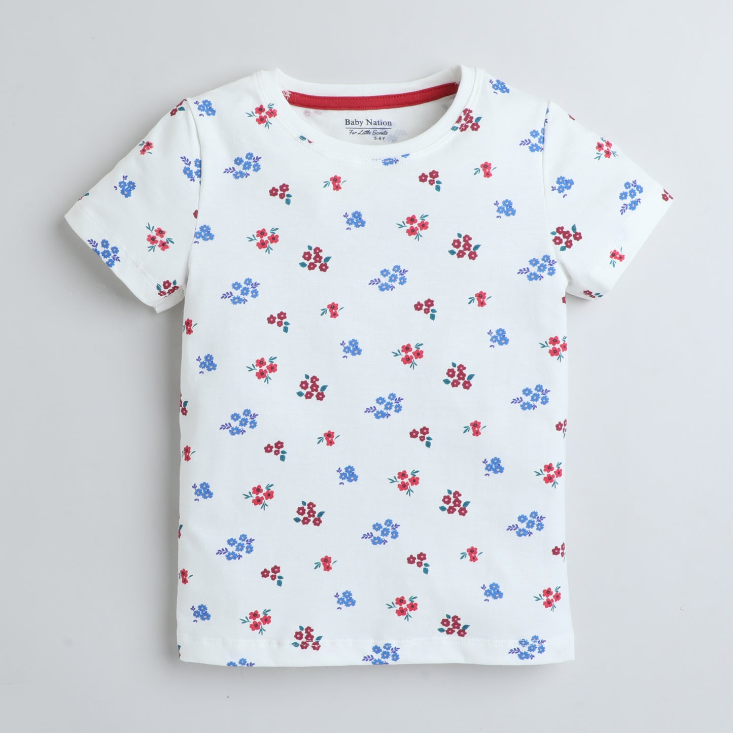 Girls Printed T-Shirt White – Floral All-Over Design