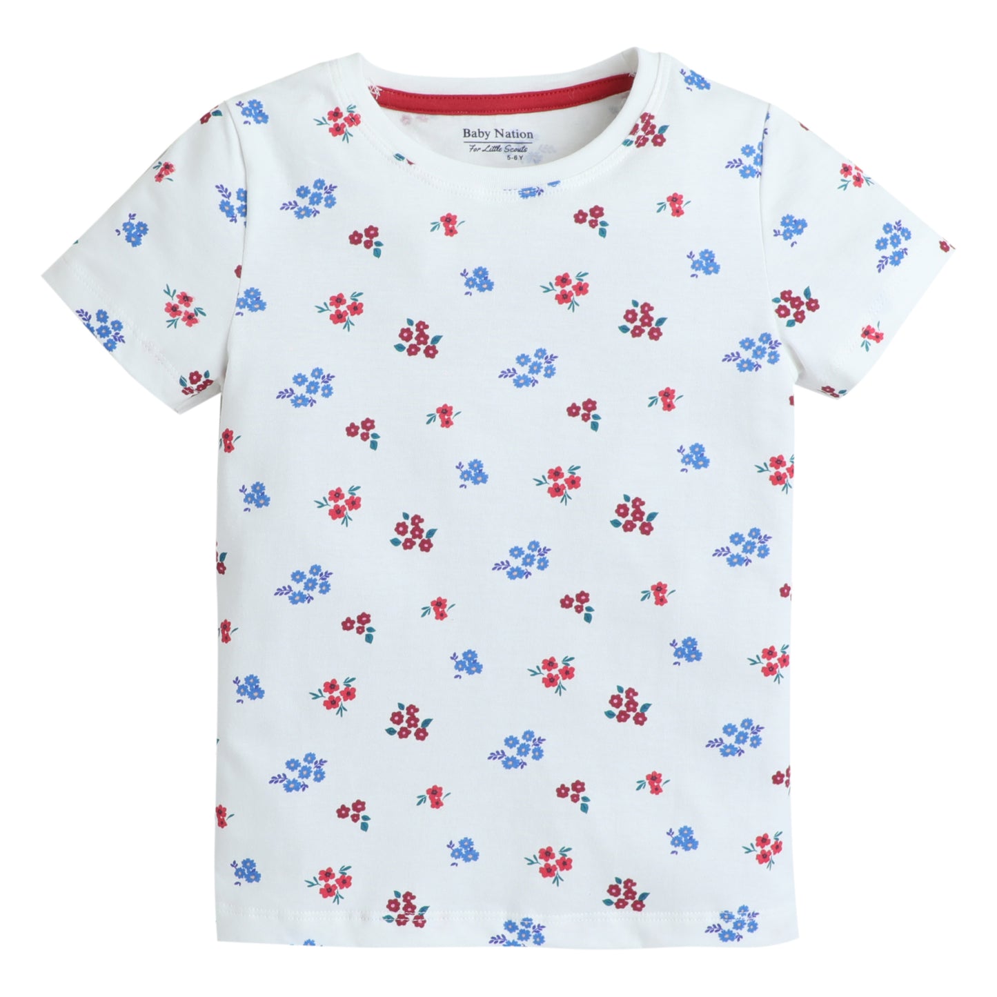Girls Printed T-Shirt White – Floral All-Over Design