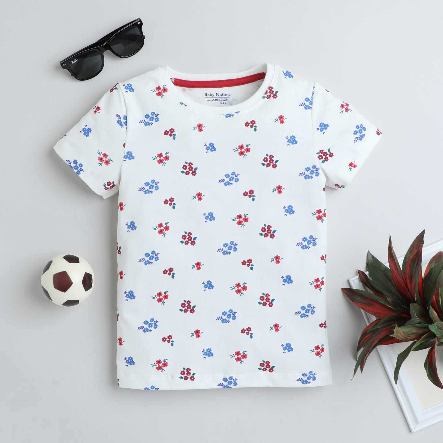 Girls Printed T-Shirt White – Floral All-Over Design
