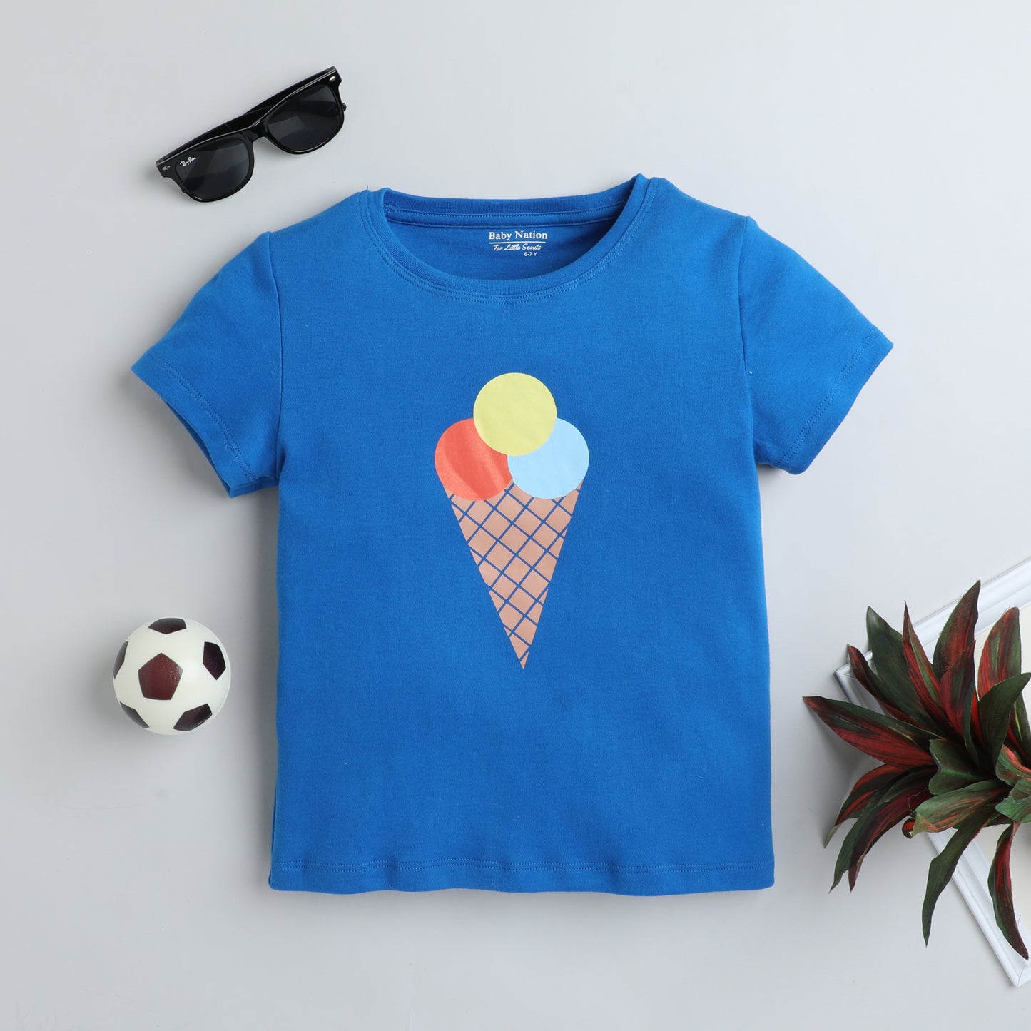 Girls Printed T-Shirt Blue – Ice Cream Cone Design