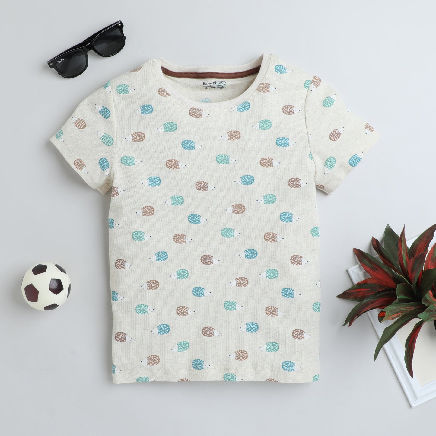 Girls Printed T-Shirt Beige – Hedgehog Design