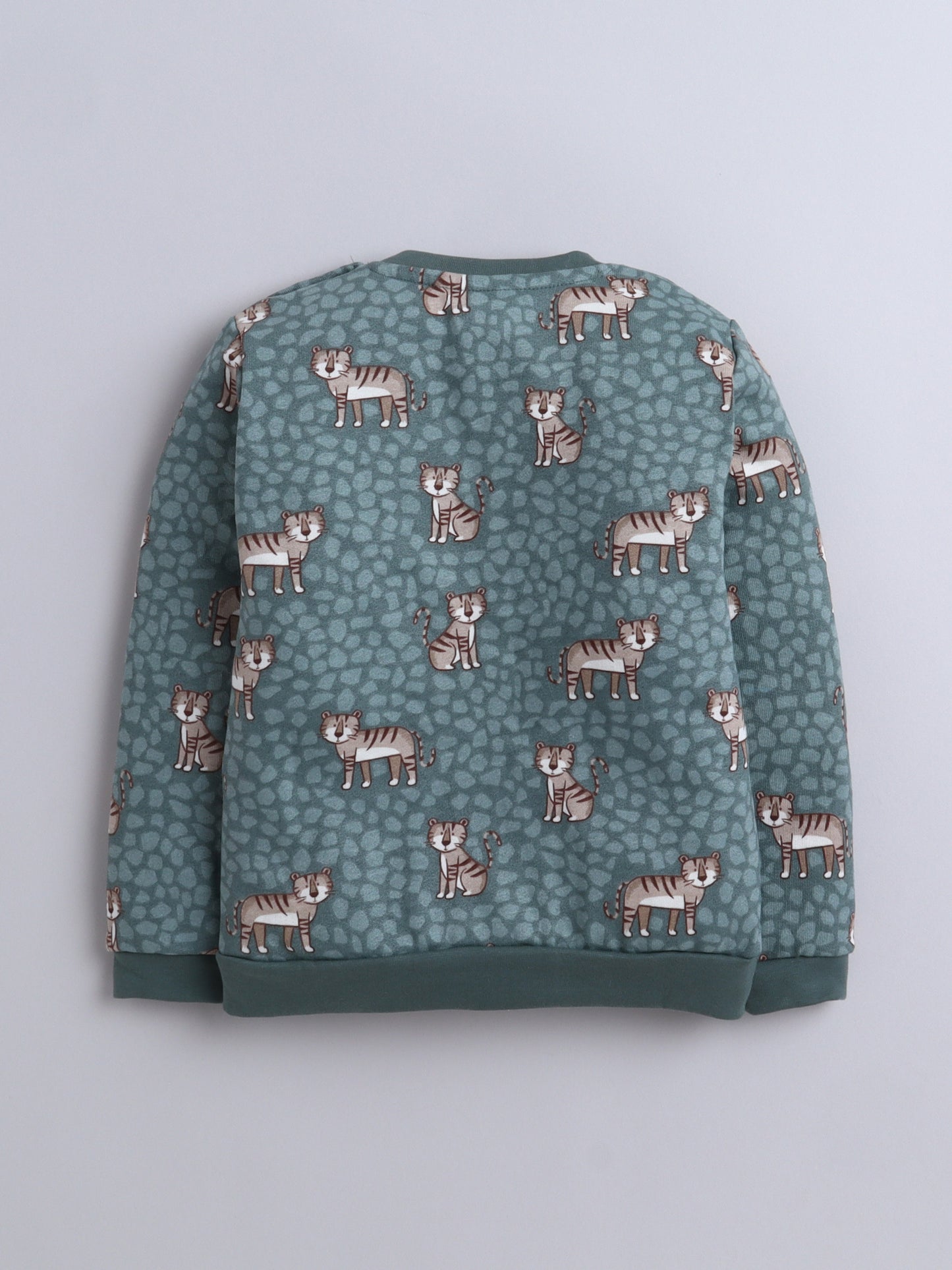Unisex Kids Sweatshirt – Green with Cute Tiger Print