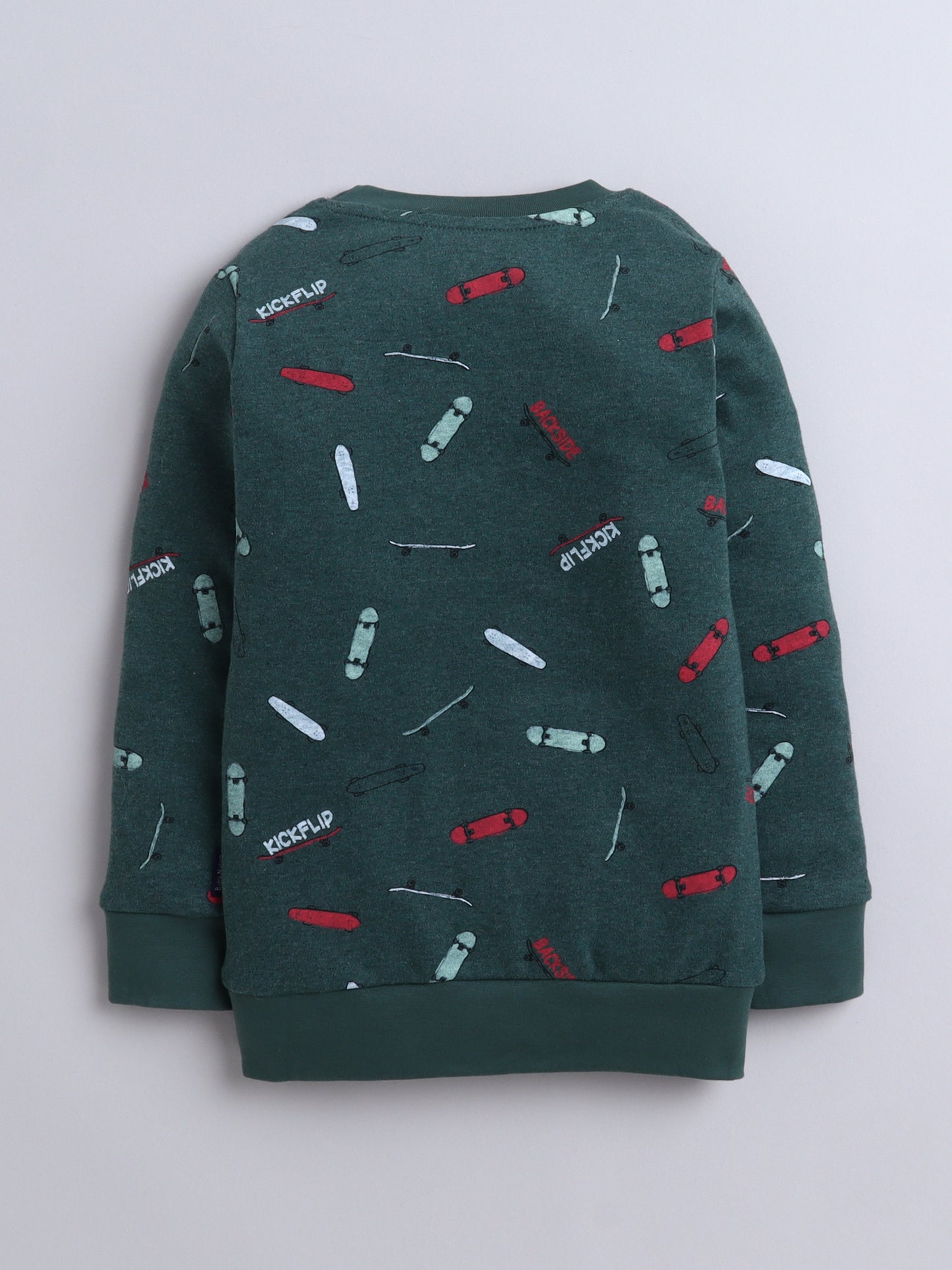 Unisex Kids Sweatshirt – Dark Green with Skateboard Print