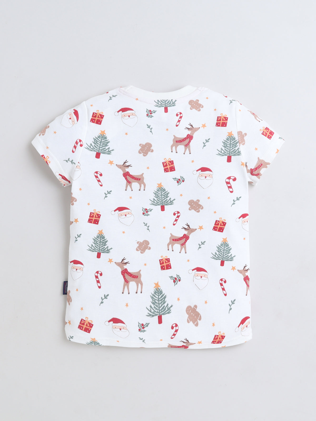 Baby Nation Cotton Knit Half Sleeves Printed T-Shirt - White Christmas