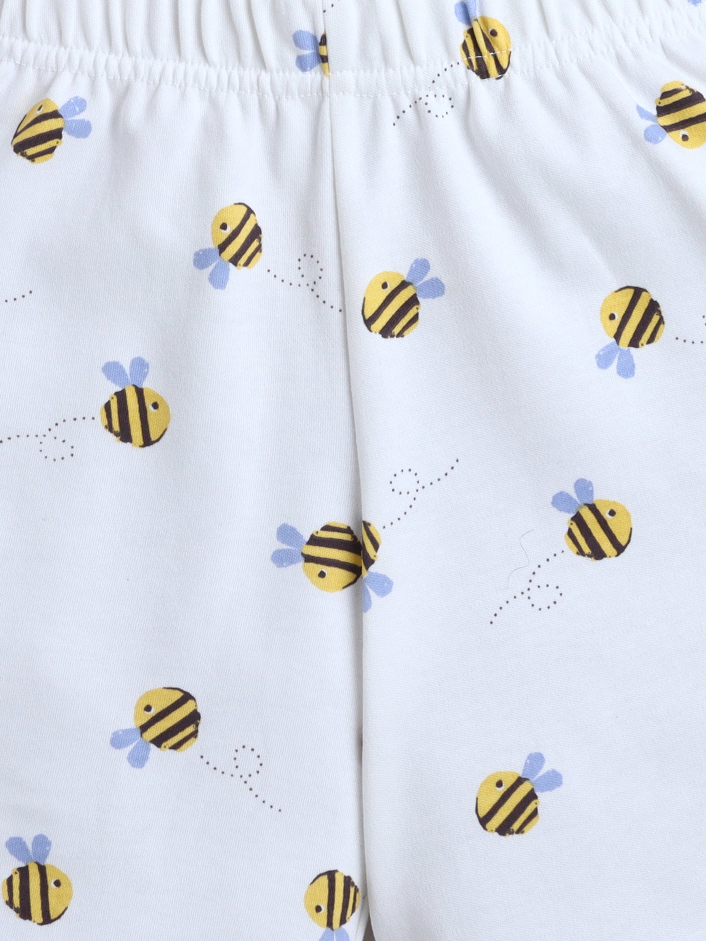 Baby Nation Cotton Knit Half Sleeves Honey Bee Printed Coordinating T-Shirt & Shorts Set - White