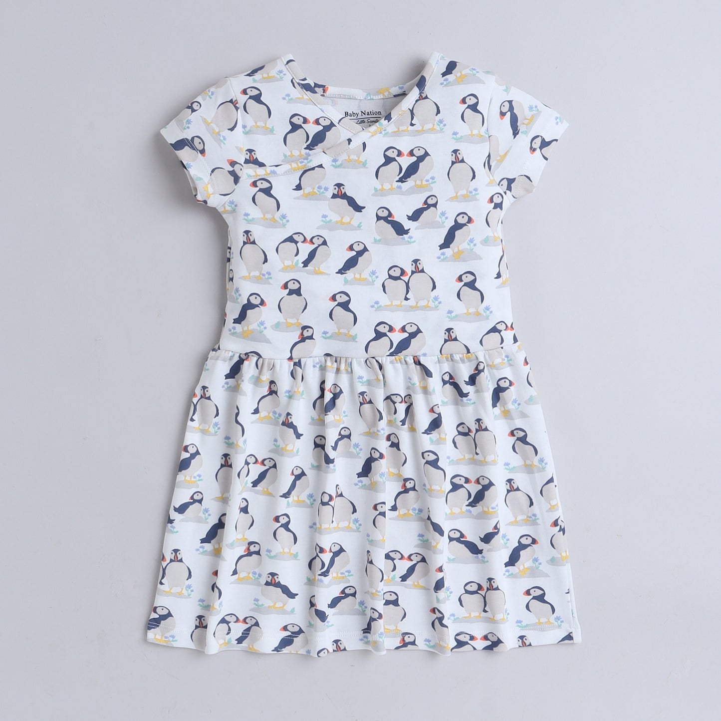 Girls White Puffin Print Frock