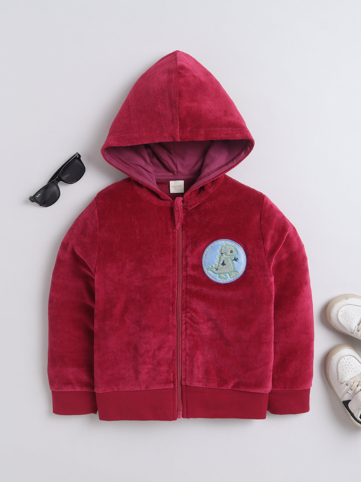 Unisex Solid Winter Hoodie - Maroon Dino Badge