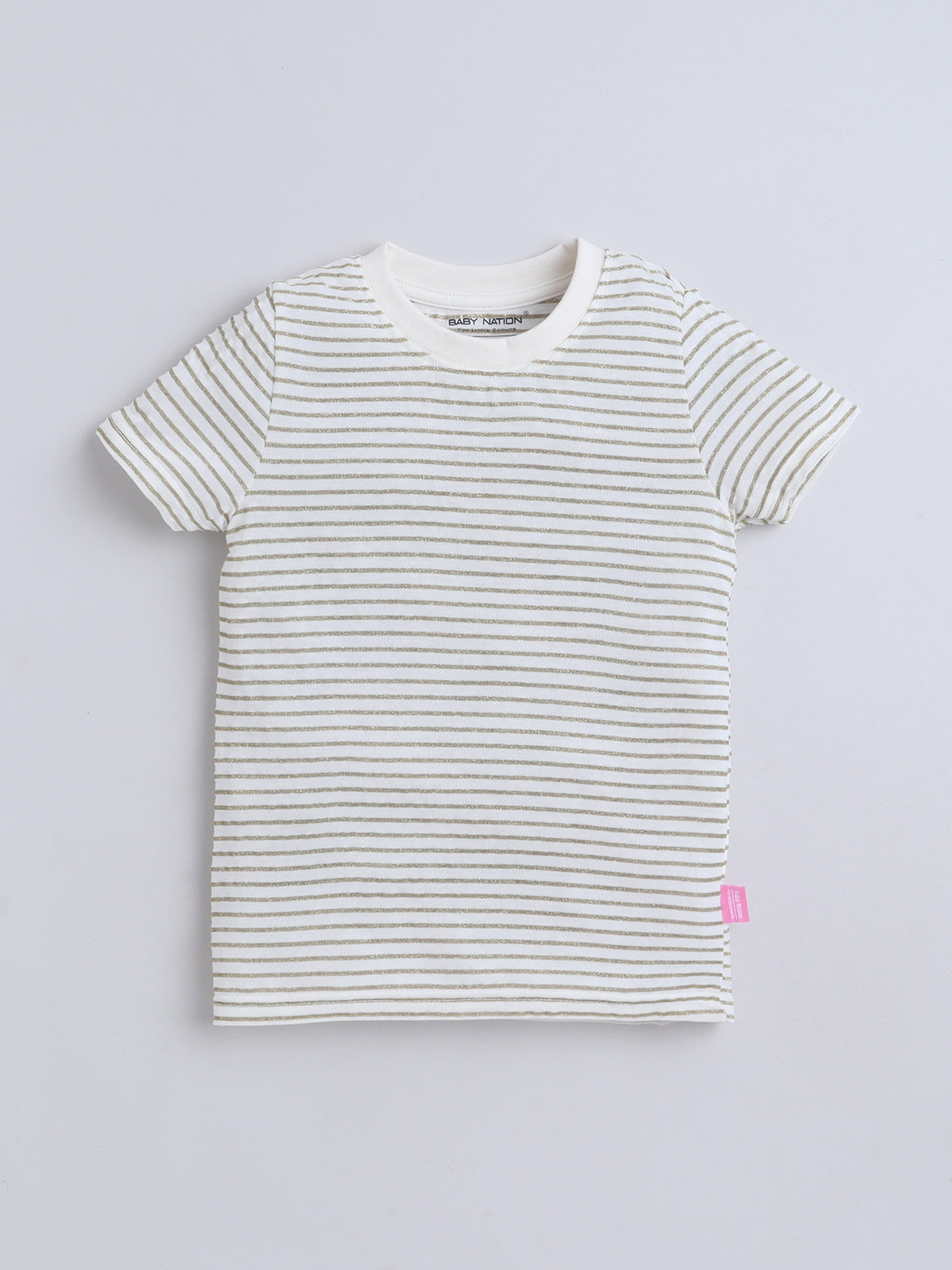Baby Nation Cotton Knit Half Sleeves Printed T-Shirt - Glitter Stripes
