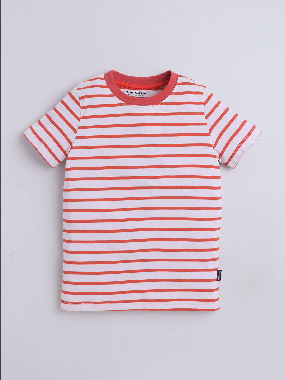 Baby Nation Cotton Knit Half Sleeves Printed T-Shirt - Dark Orange Stripes