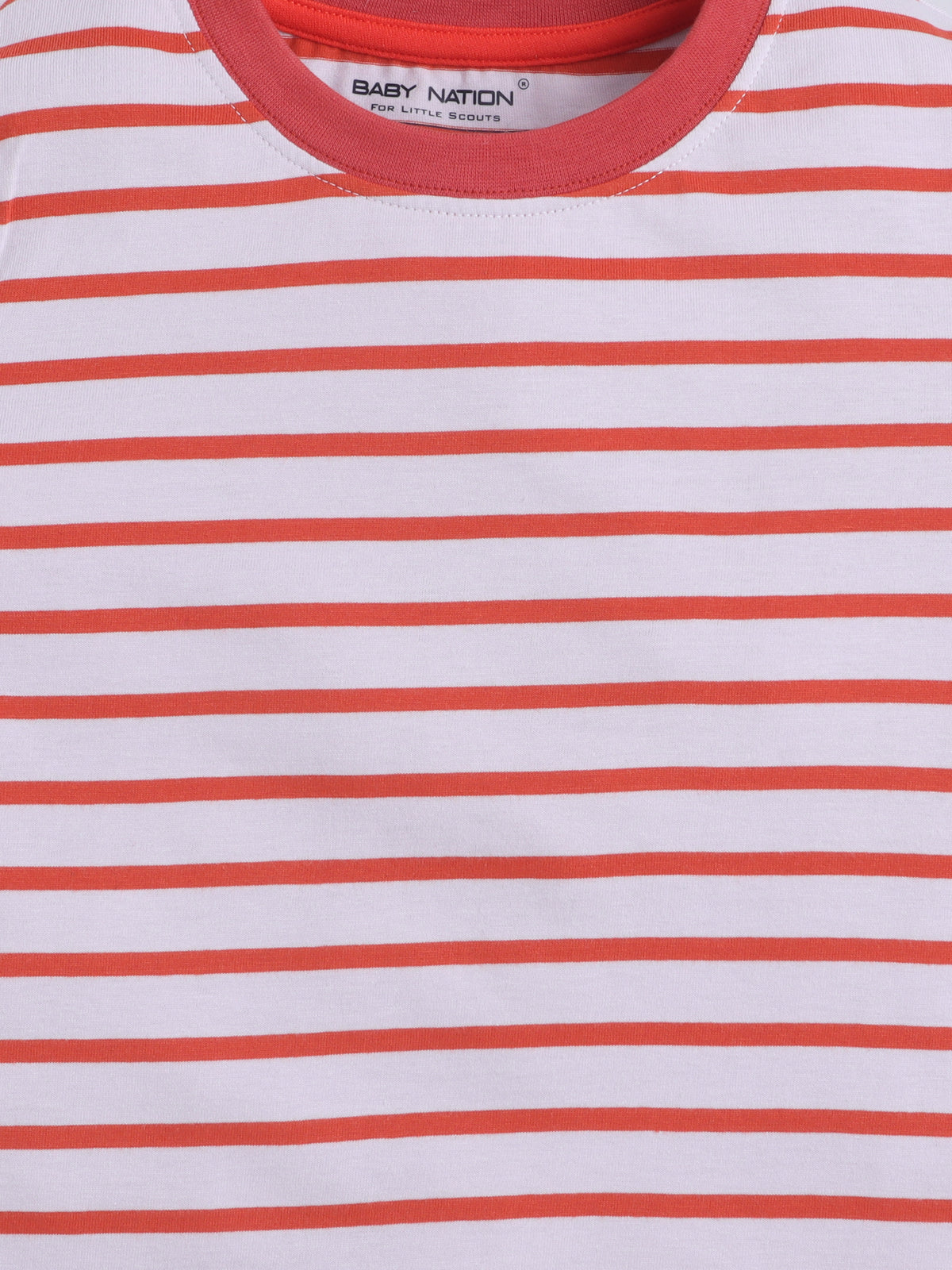 Baby Nation Cotton Knit Half Sleeves Printed T-Shirt - Dark Orange Stripes
