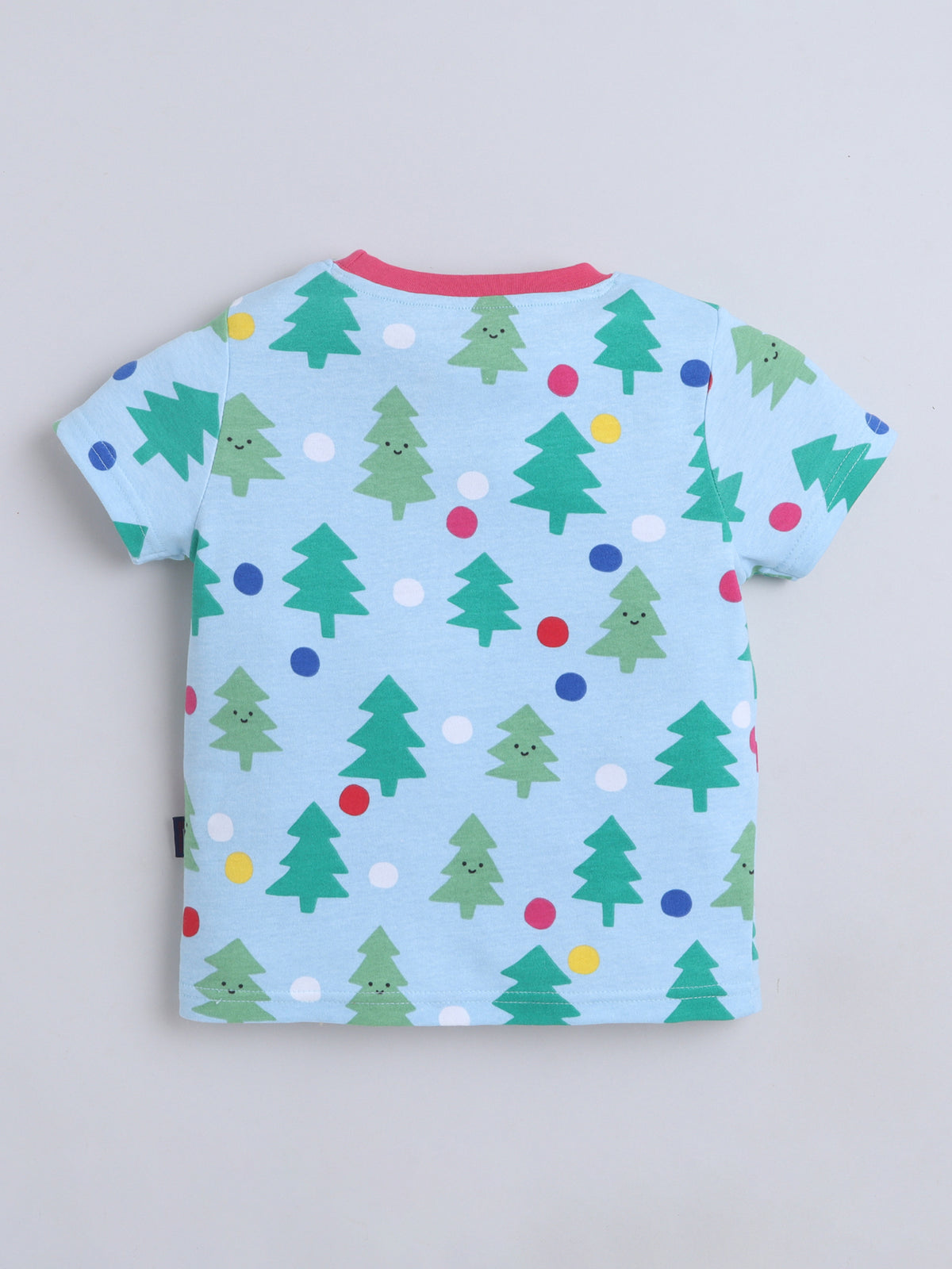 Baby Nation Cotton Knit Half Sleeves Printed T-Shirt - Blue Christmas Tree