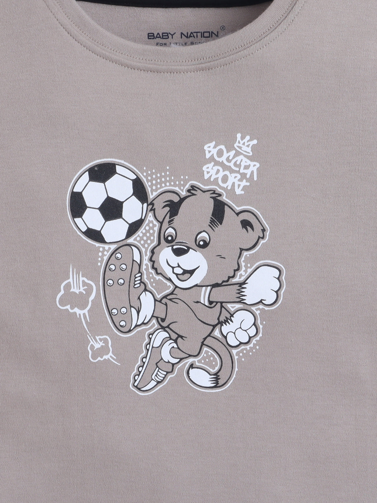 Baby Nation Cotton Knit Half Sleeves Printed T-Shirt - Grey Teddy