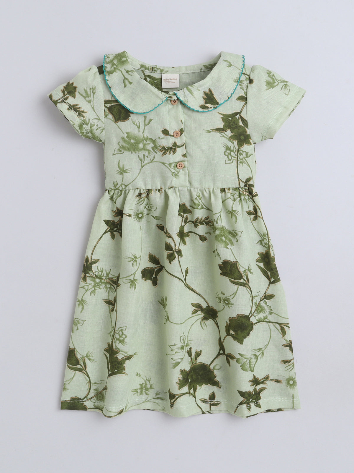 Girls Polycotton Frock - Peterpan Collar Green
