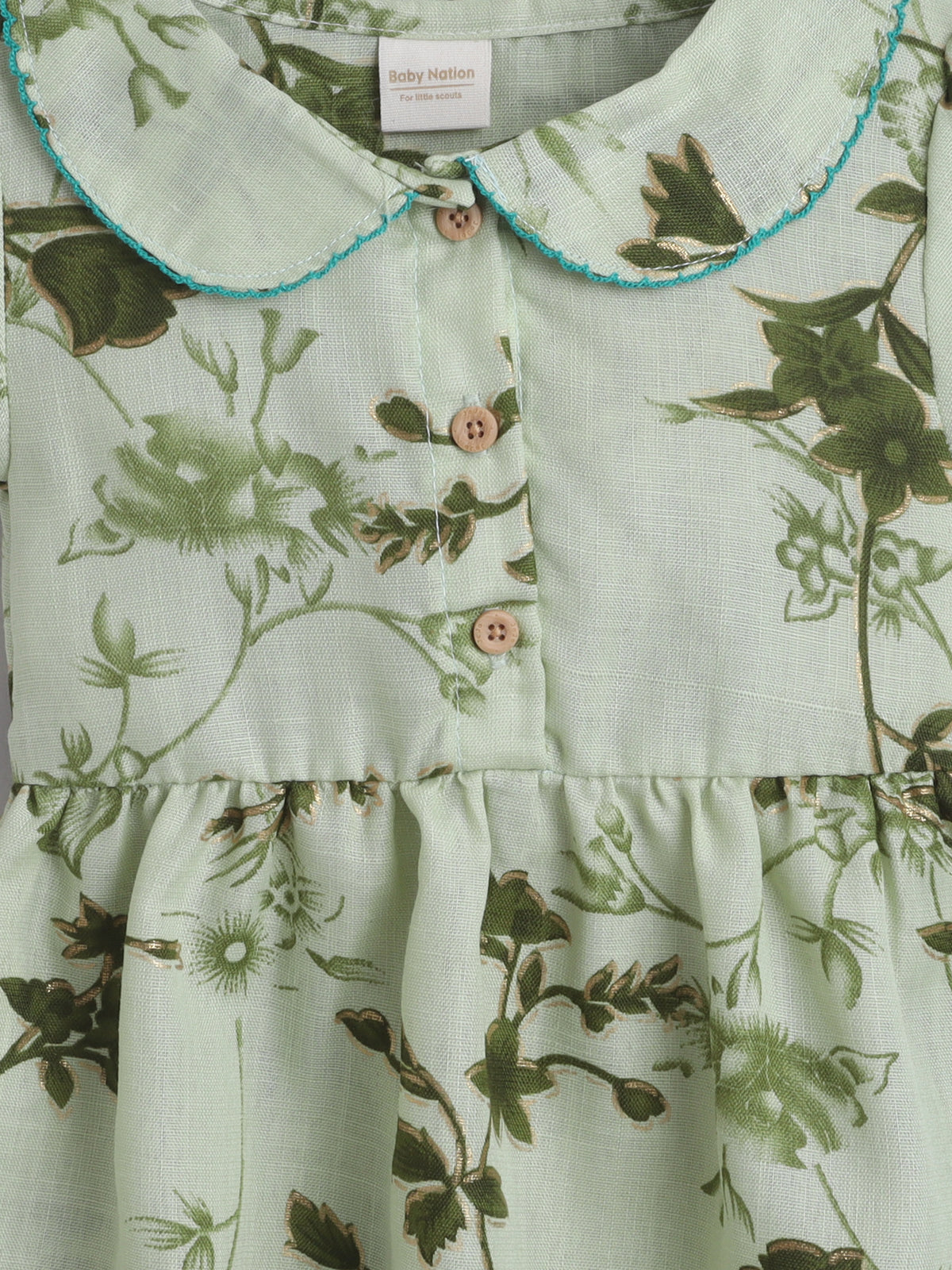 Girls Polycotton Frock - Peterpan Collar Green