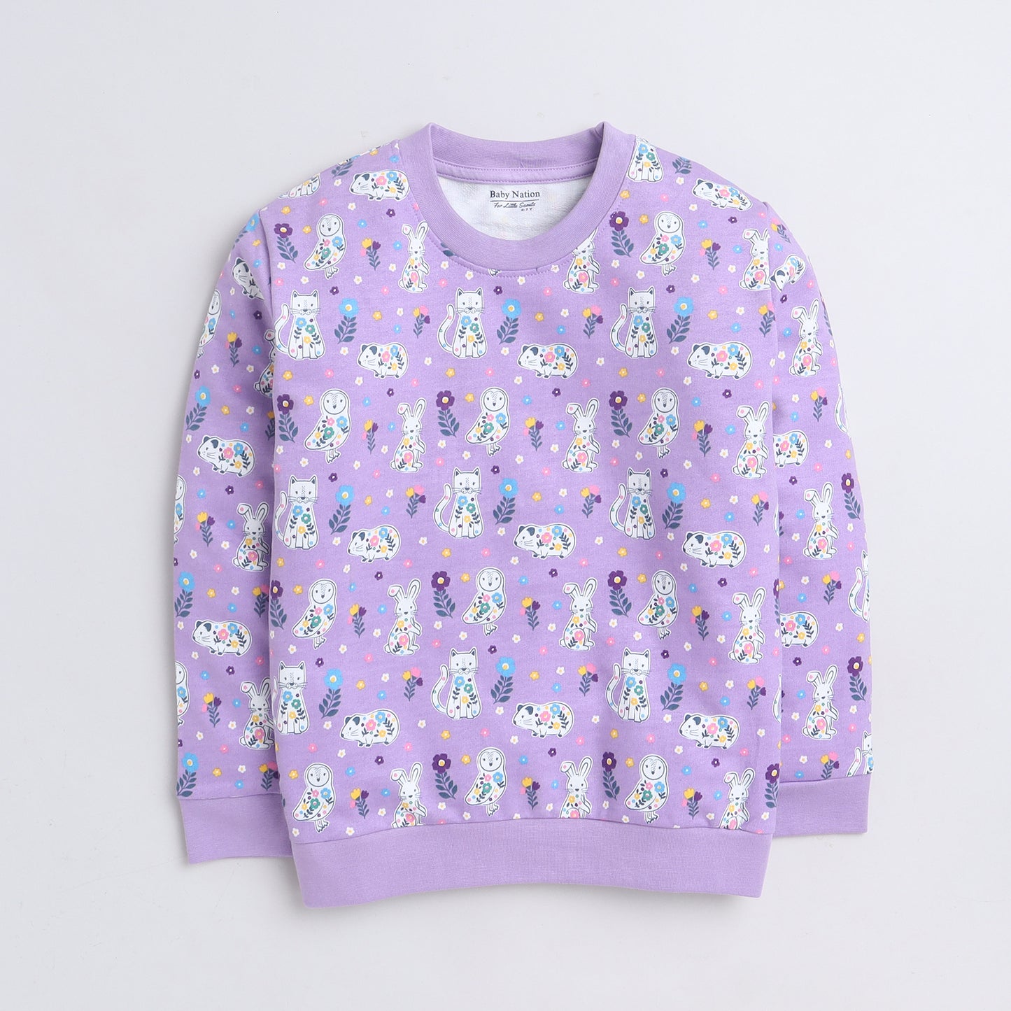 Unisex Kids Sweatshirt – Lavender with Cute Animal Print