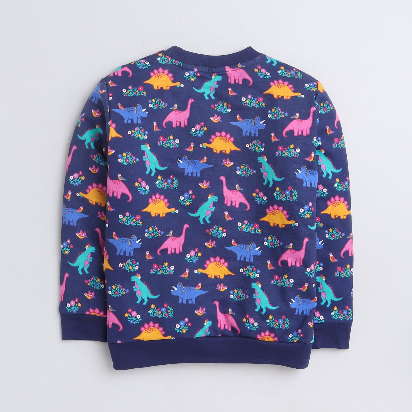 Unisex Kids Sweatshirt – Navy Blue with Colorful Dinosaur Print