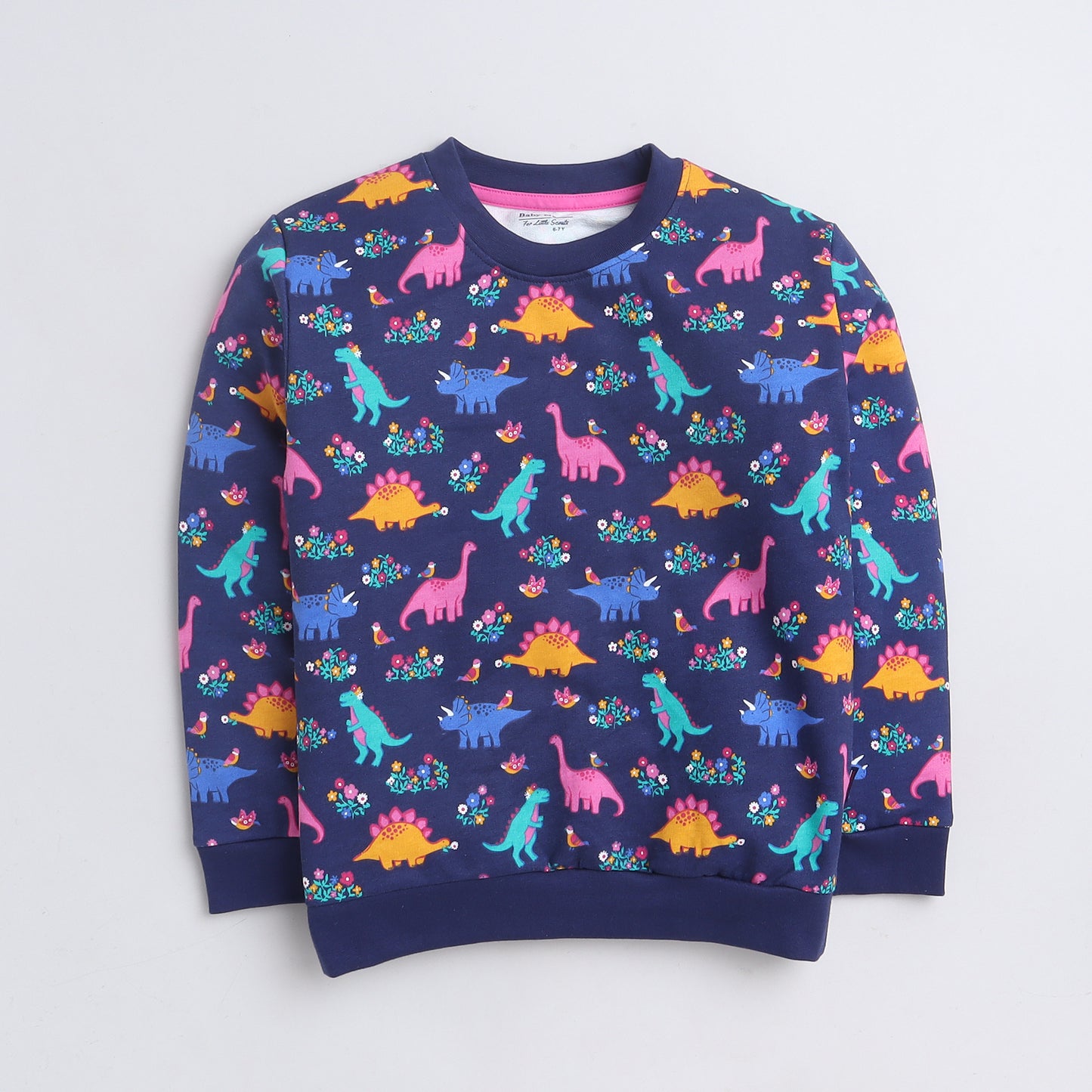 Unisex Kids Sweatshirt – Navy Blue with Colorful Dinosaur Print