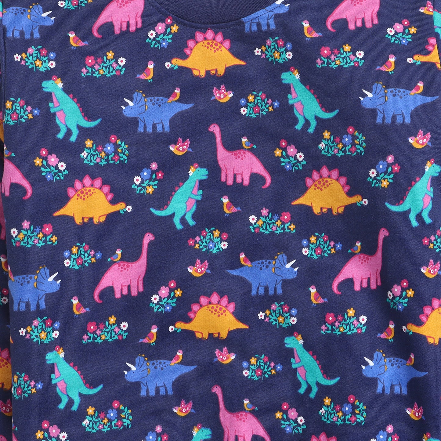 Unisex Kids Sweatshirt – Navy Blue with Colorful Dinosaur Print