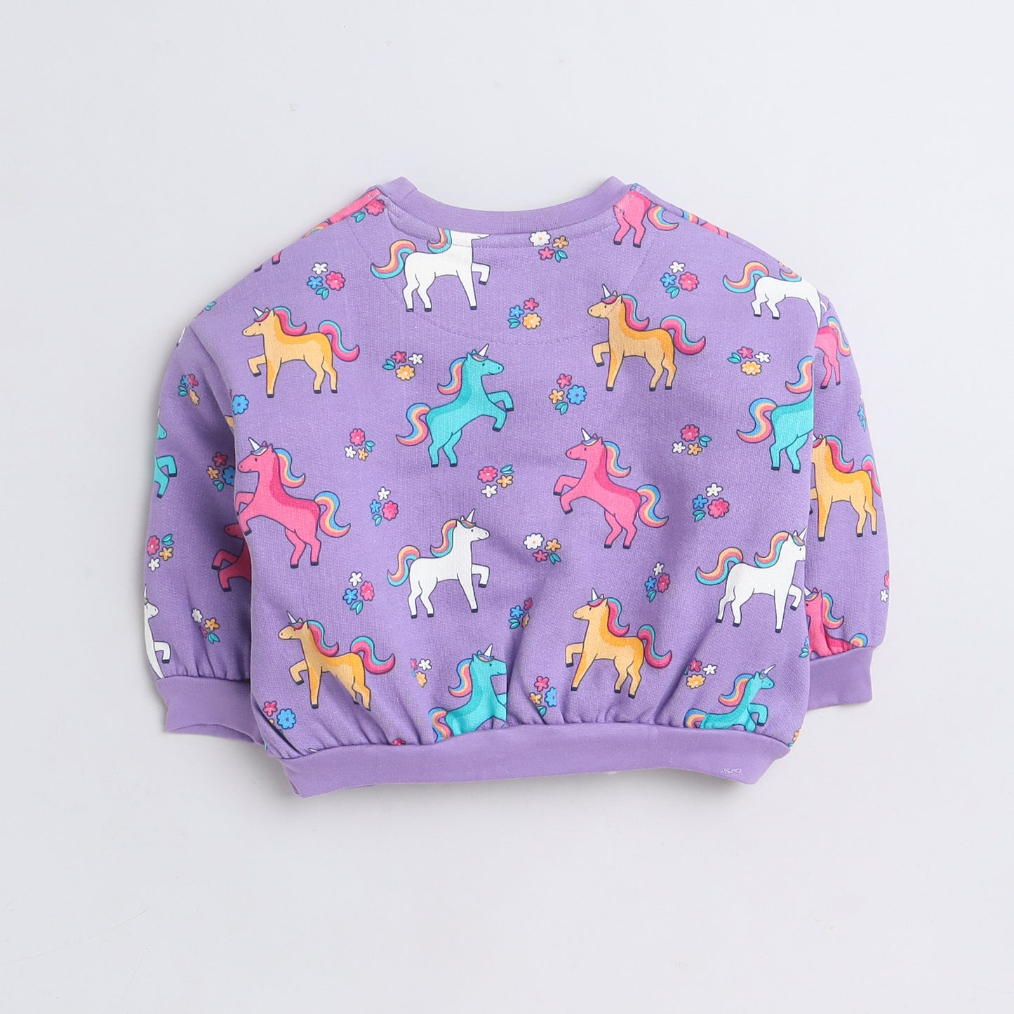 Girls Sweatshirt – Lavender with Colorful Unicorn Print