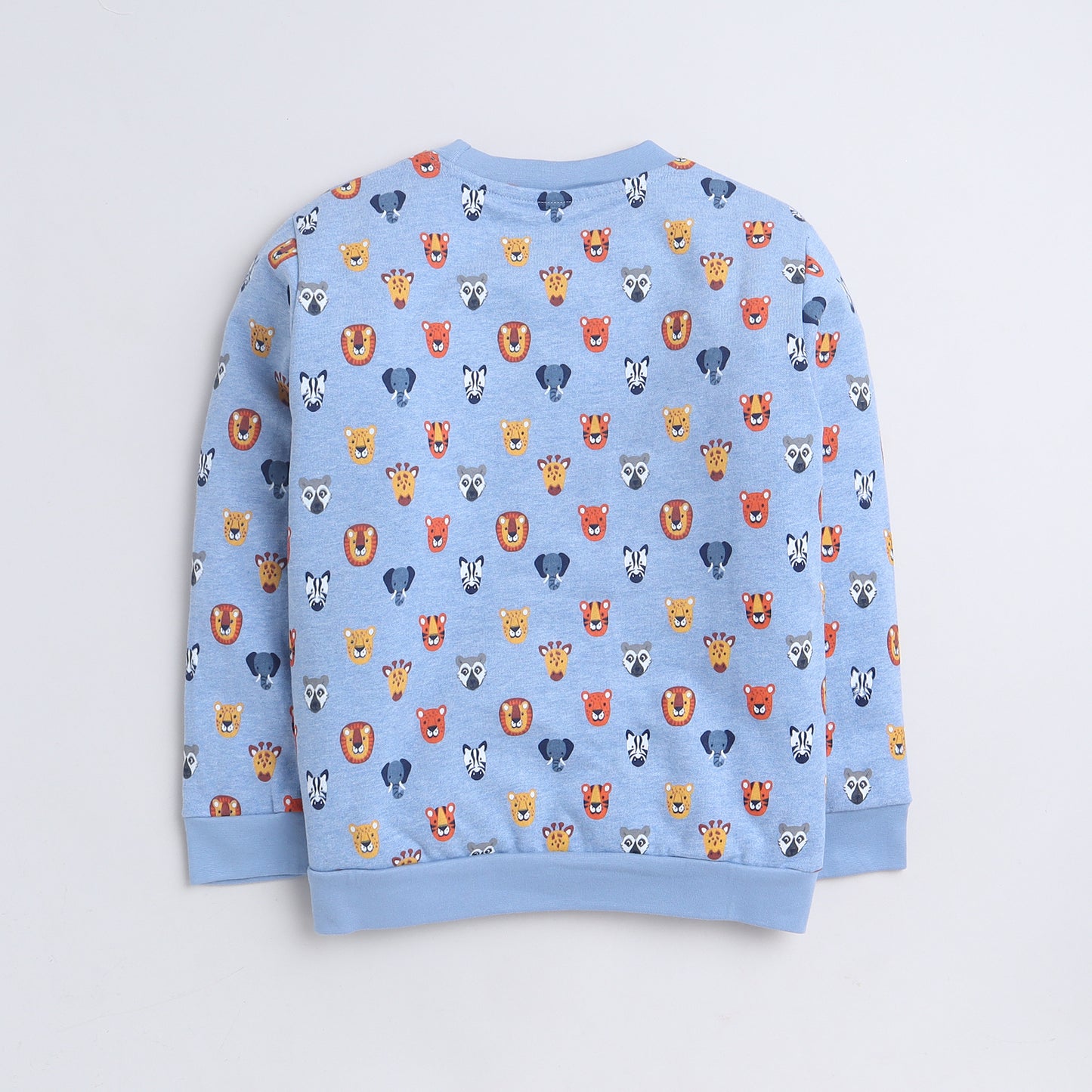 Unisex Kids Sweatshirt – Sky Blue with Cute Animal Faces Print