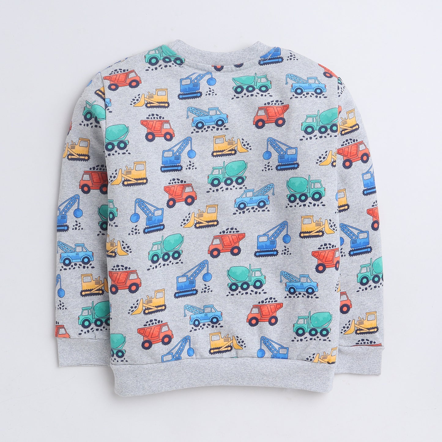 Unisex Kids Sweatshirt – Grey with Colorful Vehicle Print