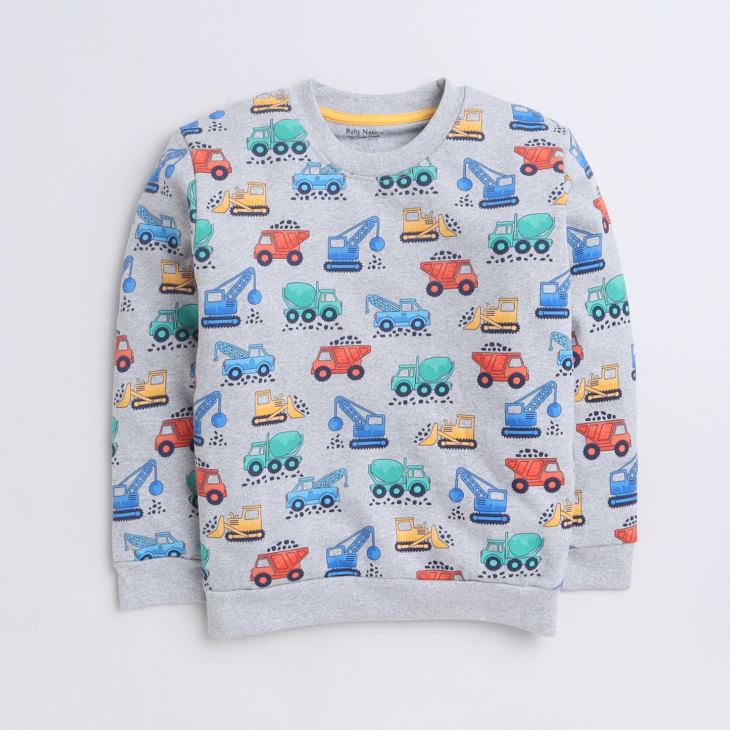 Unisex Kids Sweatshirt – Grey with Colorful Vehicle Print