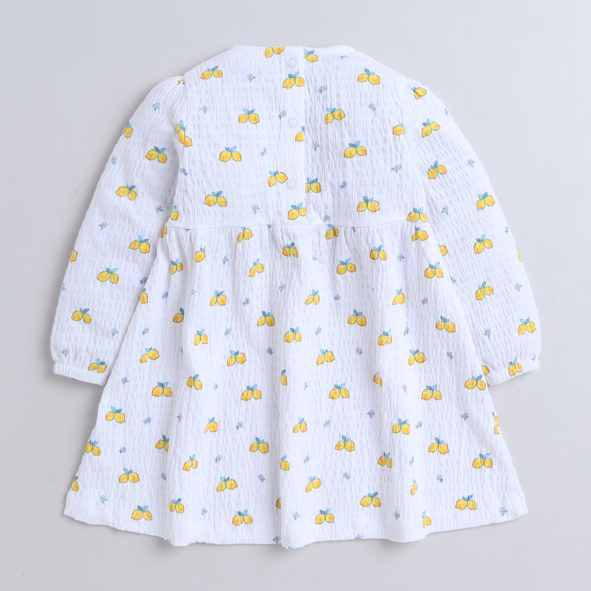 Girls White Cotton Frock with Lemon Print