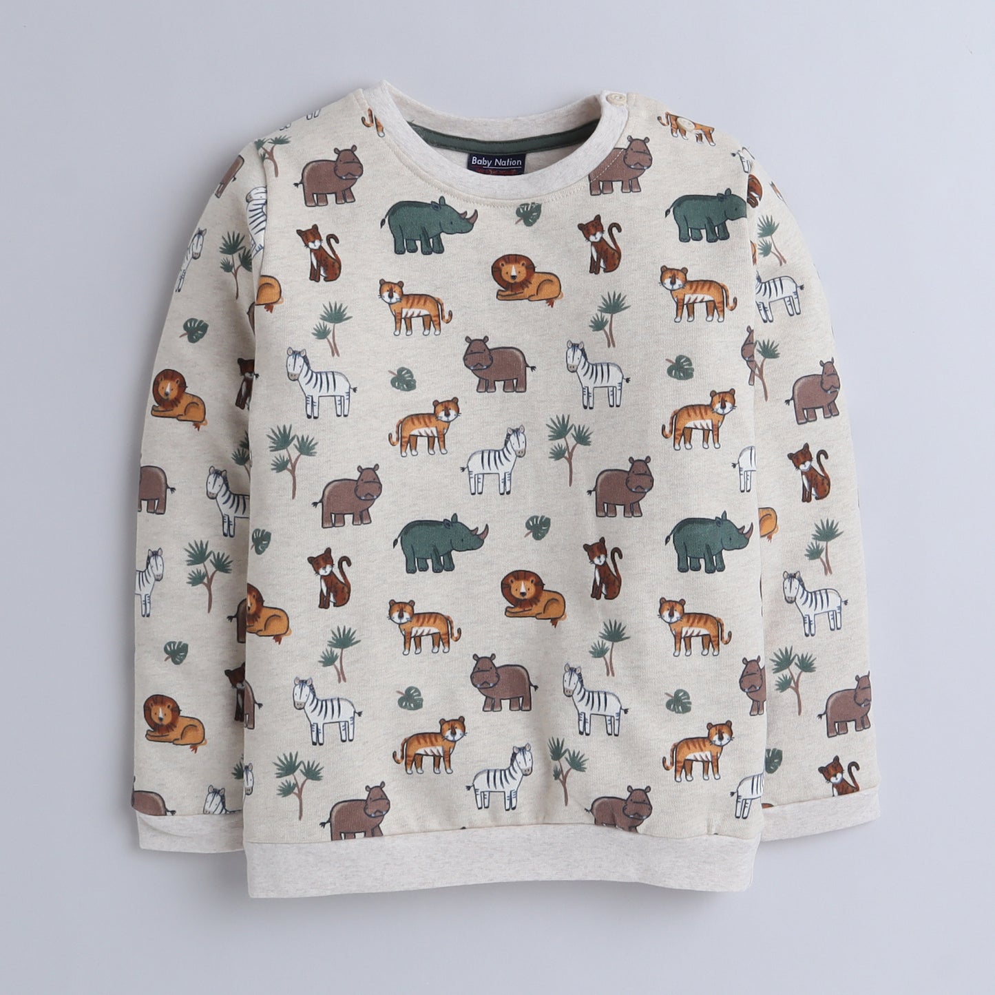 Unisex Kids Safari Animal Print Sweatshirt – Beige