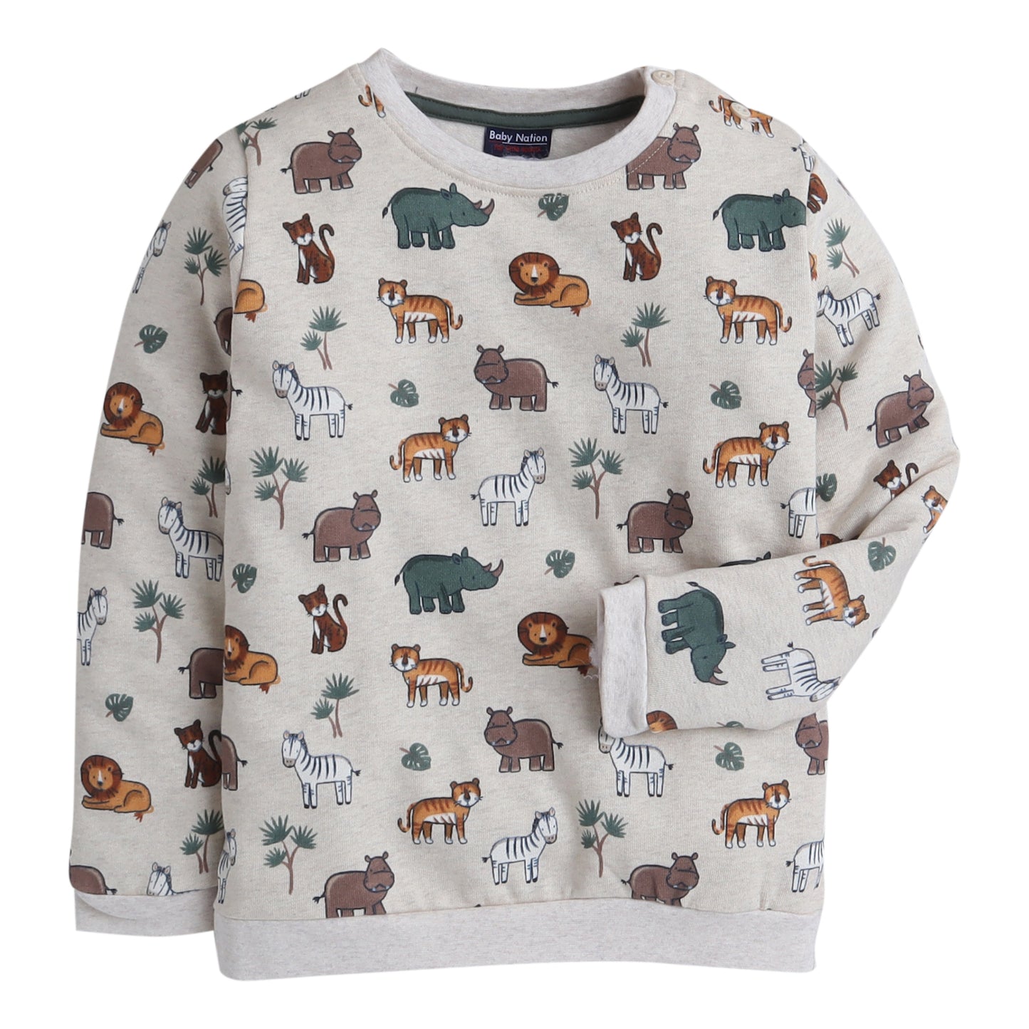 Unisex Kids Safari Animal Print Sweatshirt – Beige