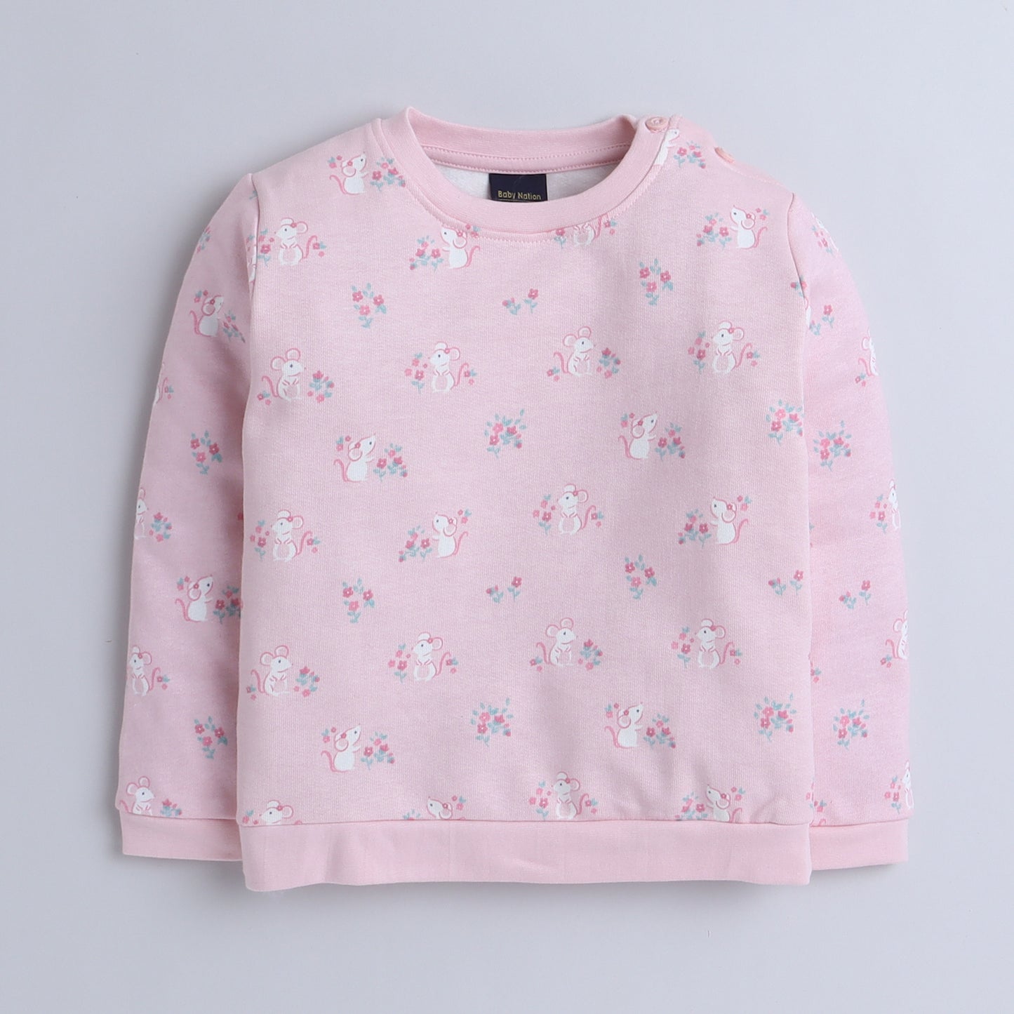 Unisex Kids Mouse & Floral Print Sweatshirt – Pink