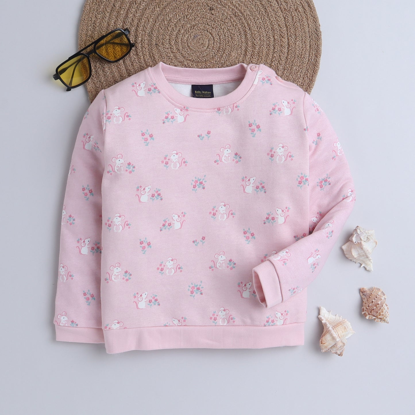 Unisex Kids Mouse & Floral Print Sweatshirt – Pink
