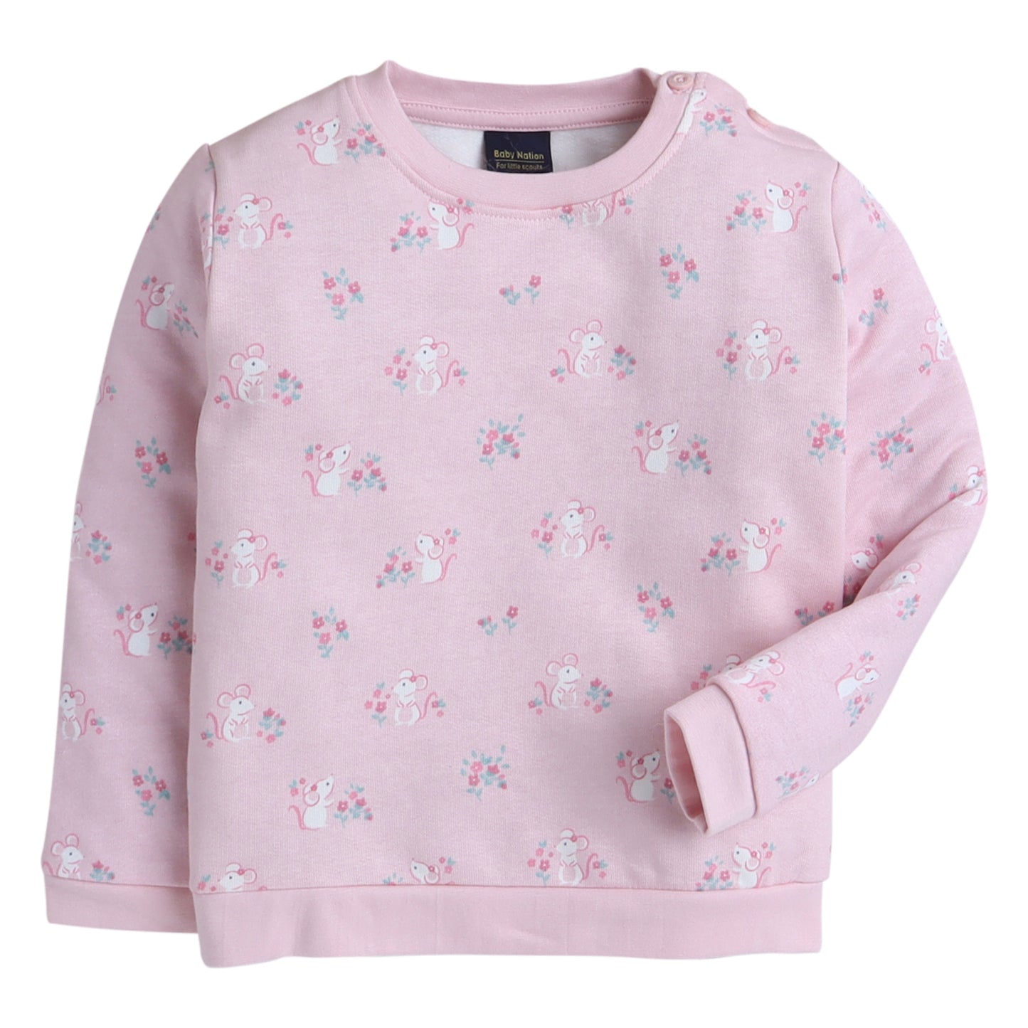 Unisex Kids Mouse & Floral Print Sweatshirt – Pink