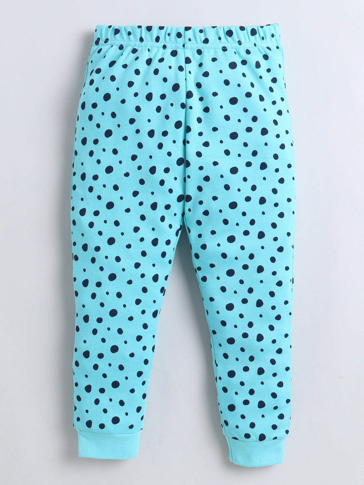 Baby Nation Kids Printed Cotton Night Suit Set - Cyan Polka Dot
