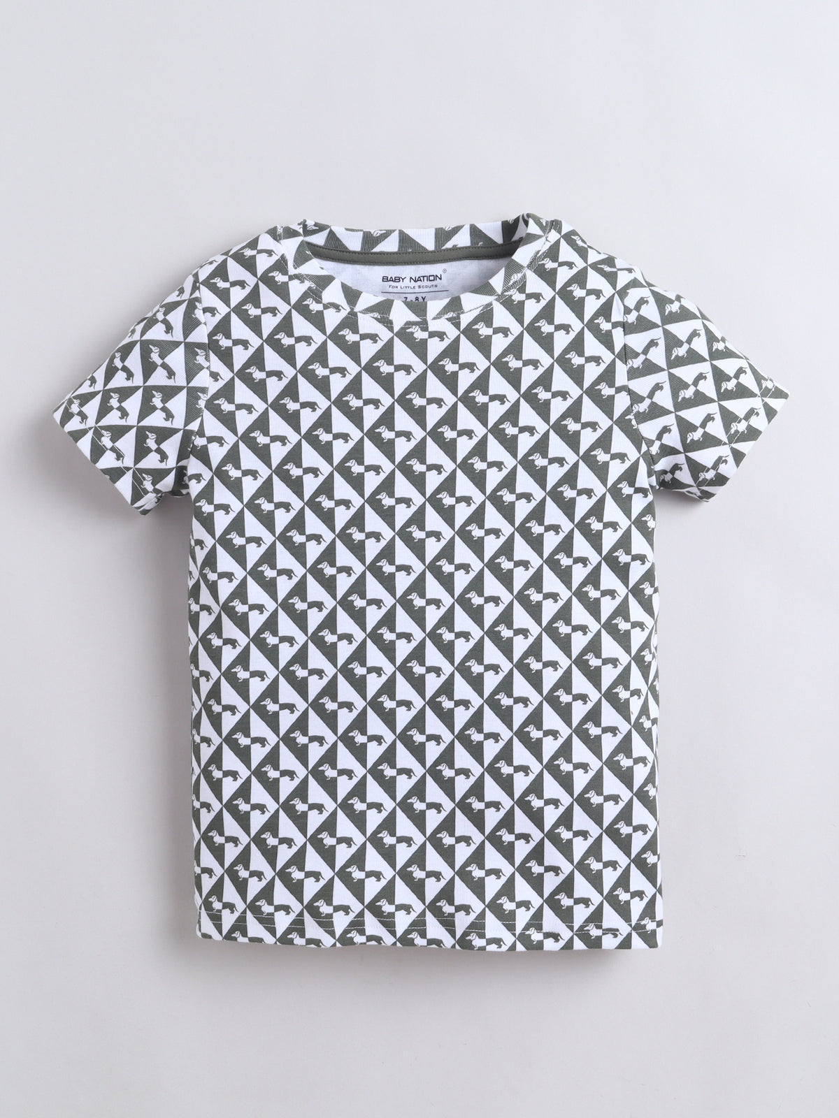 Baby Nation Cotton Knit Half Sleeves Dog Printed Coordinating Shorts Set - Charcoal Grey