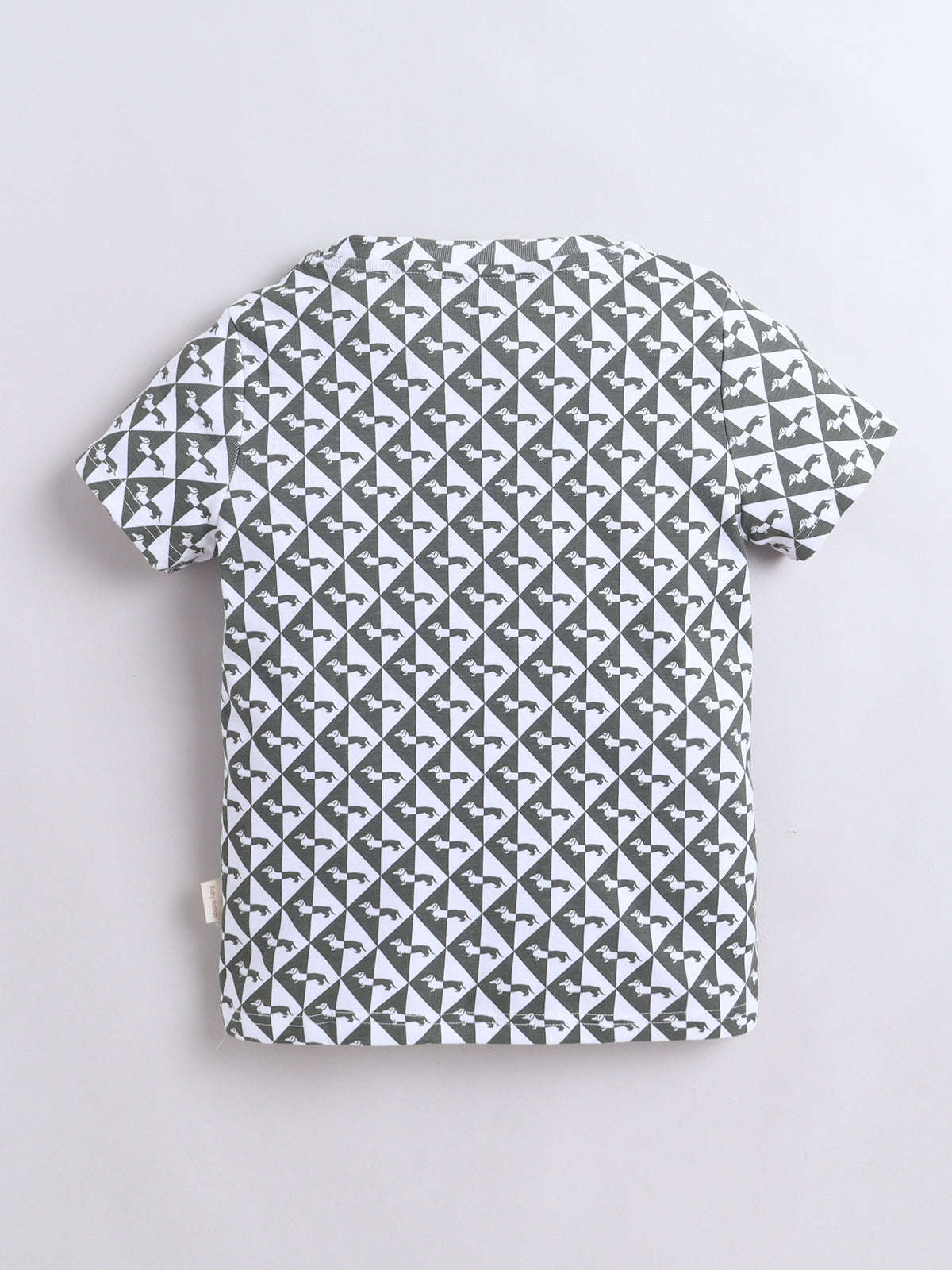 Baby Nation Cotton Knit Half Sleeves Dog Printed Coordinating Shorts Set - Charcoal Grey