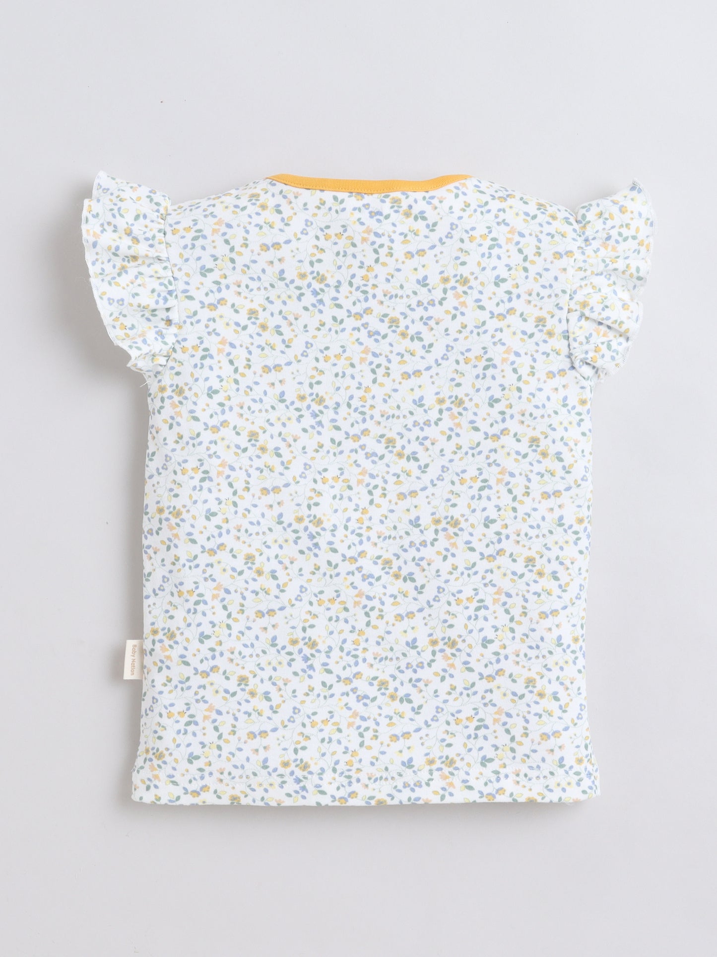 Girls Frill Sleeve T-Shirt - White Floral