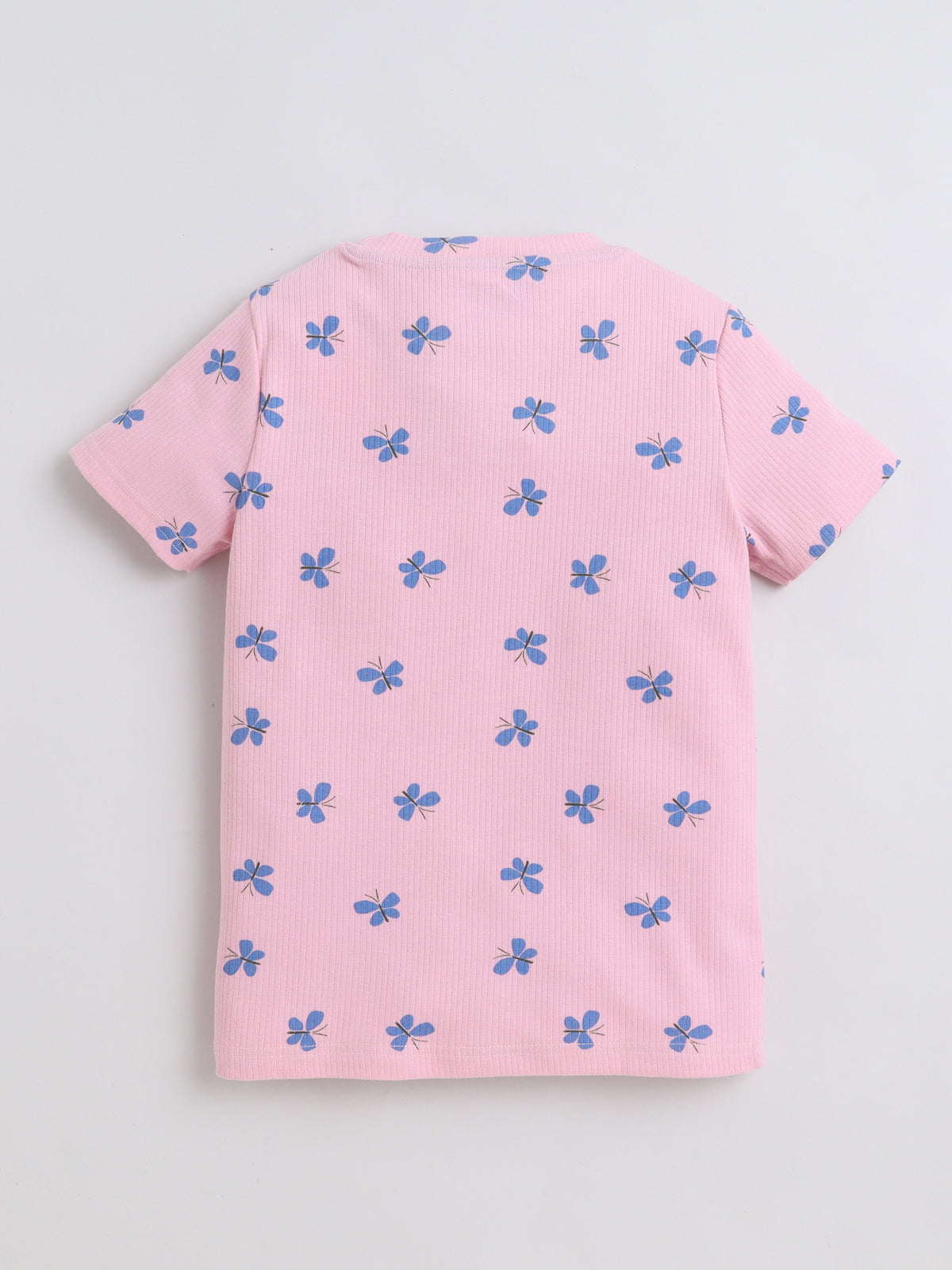 Baby Nation Cotton Knit Half Sleeves Butterfly Printed T-Shirt - Pink
