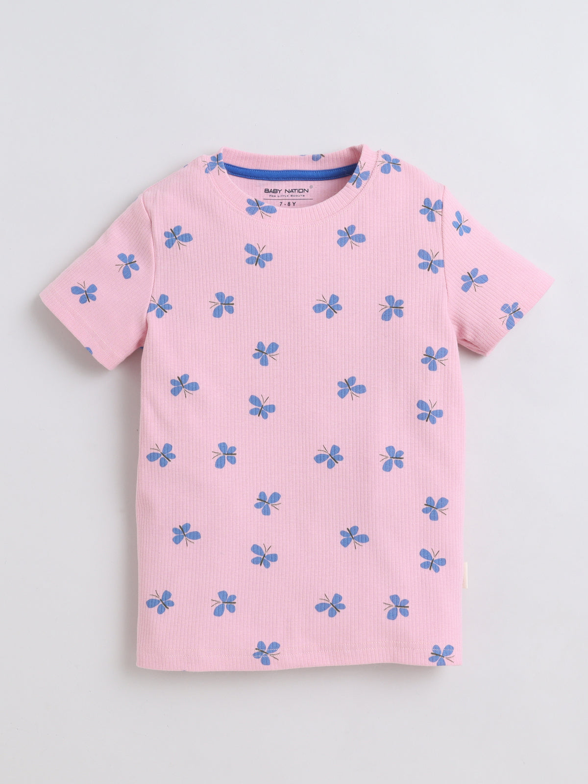Baby Nation Cotton Knit Half Sleeves Butterfly Printed T-Shirt - Pink