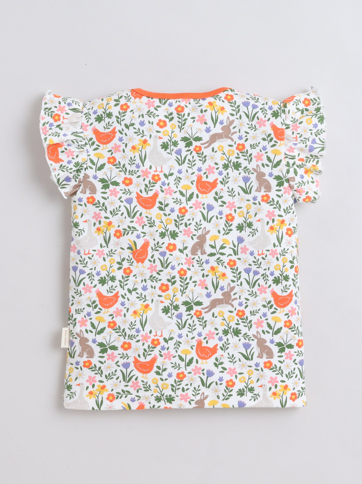 Girls Frill Sleeve T-Shirt - White Chicken