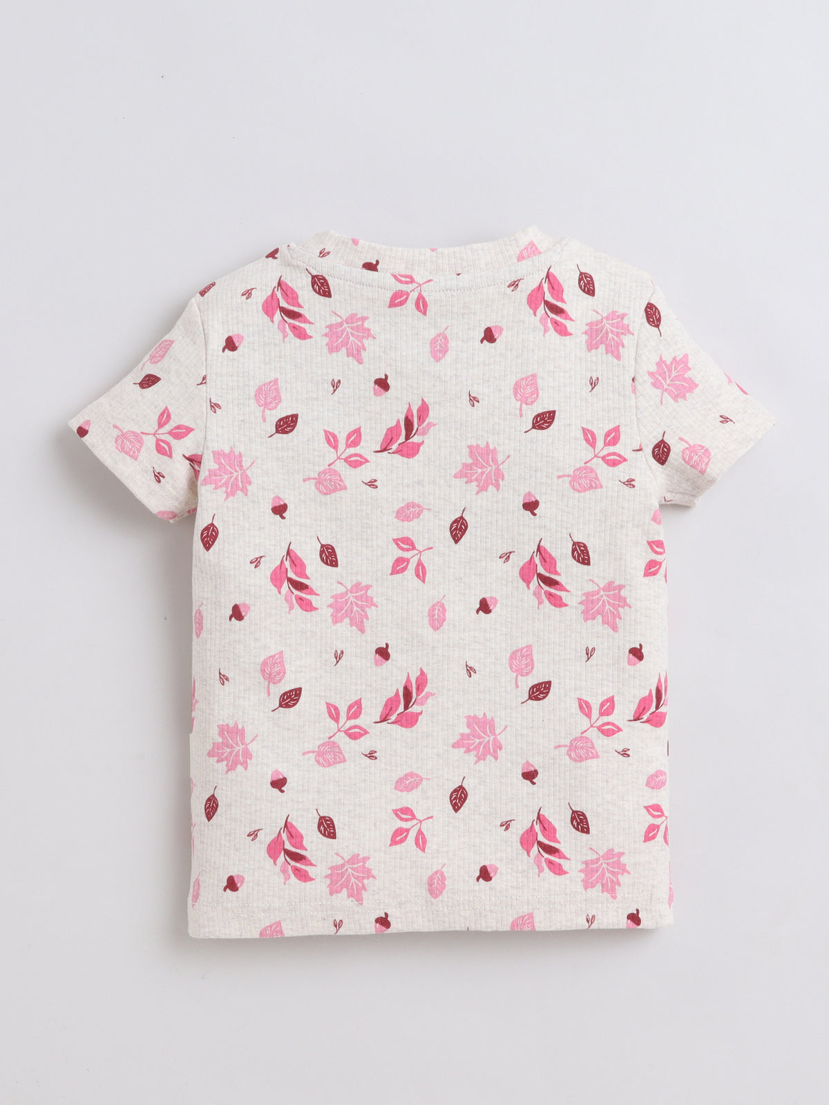 Baby Nation Cotton Knit Half Sleeves Leaf Printed T-Shirt - Cream