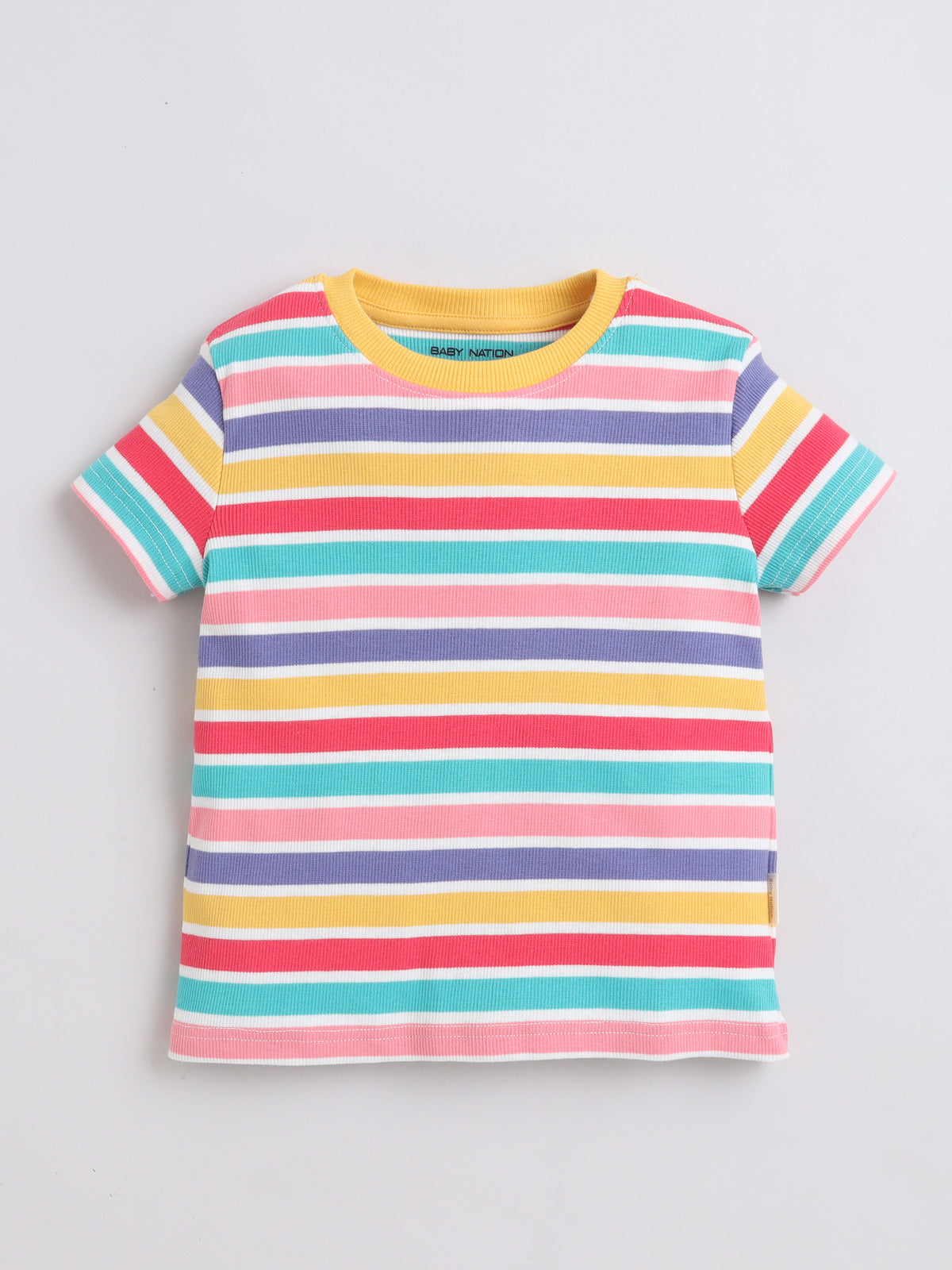 Baby Nation Cotton Knit Half Sleeves Rainbow Striped T-Shirt - Multi Color