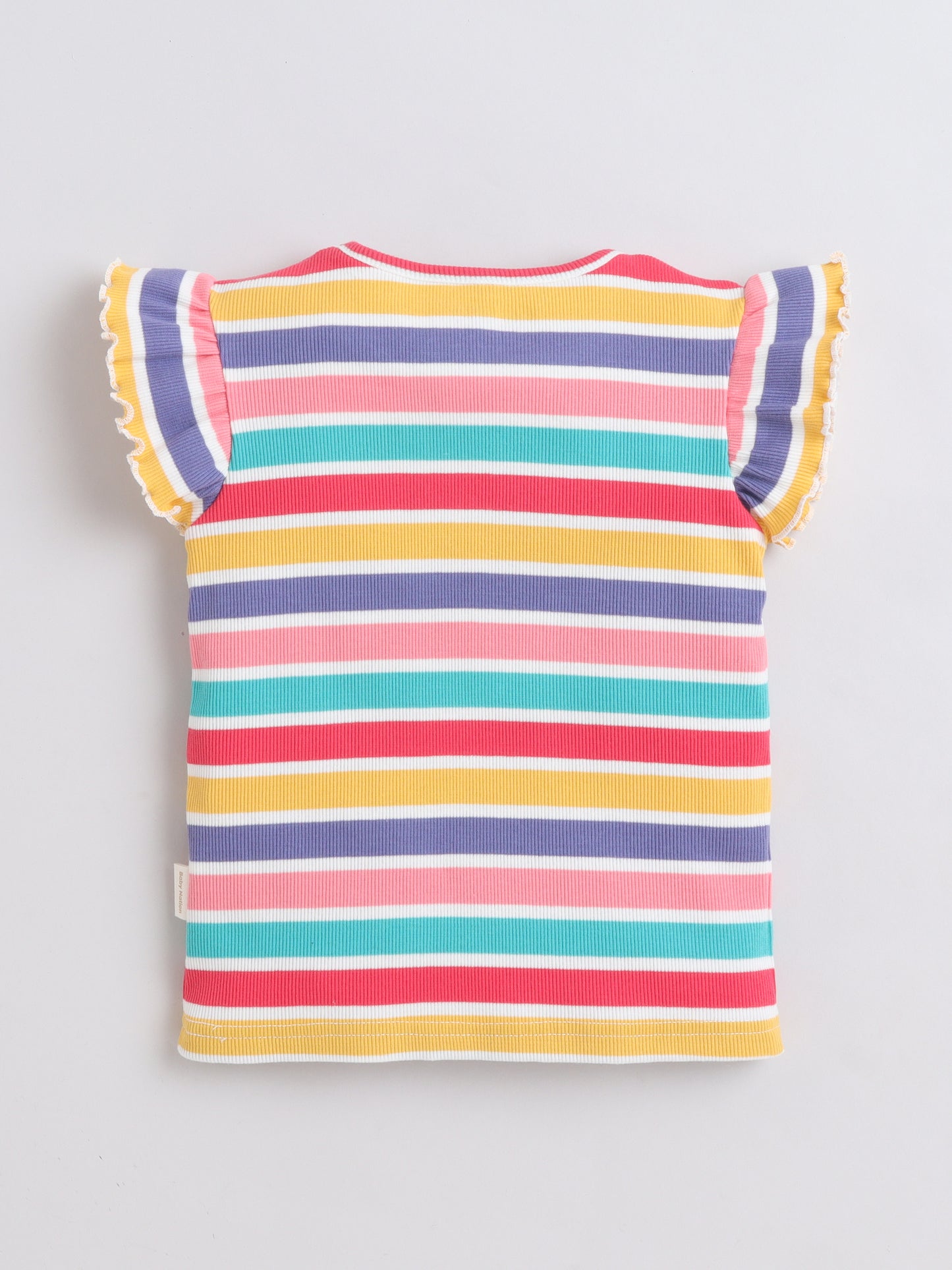 Girls Frill Sleeve T-Shirt - Rainbow