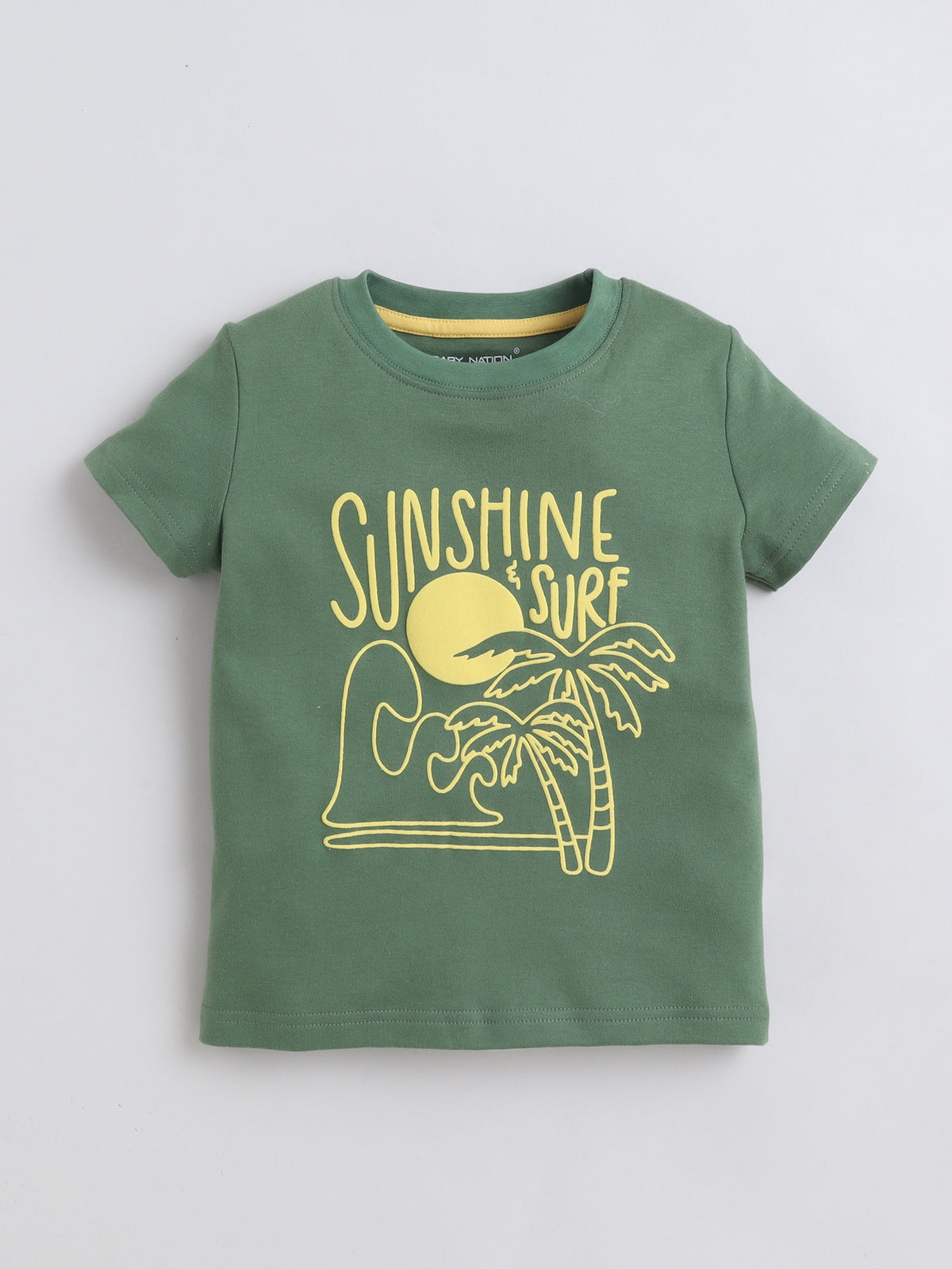 Baby Nation Cotton Knit Half Sleeves Sunshine Printed T-Shirt - Green